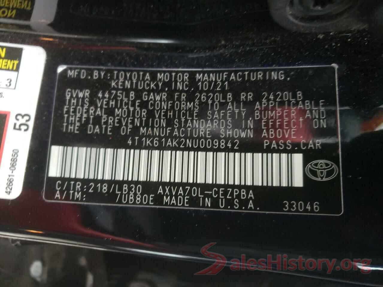 4T1K61AK2NU009842 2022 TOYOTA CAMRY