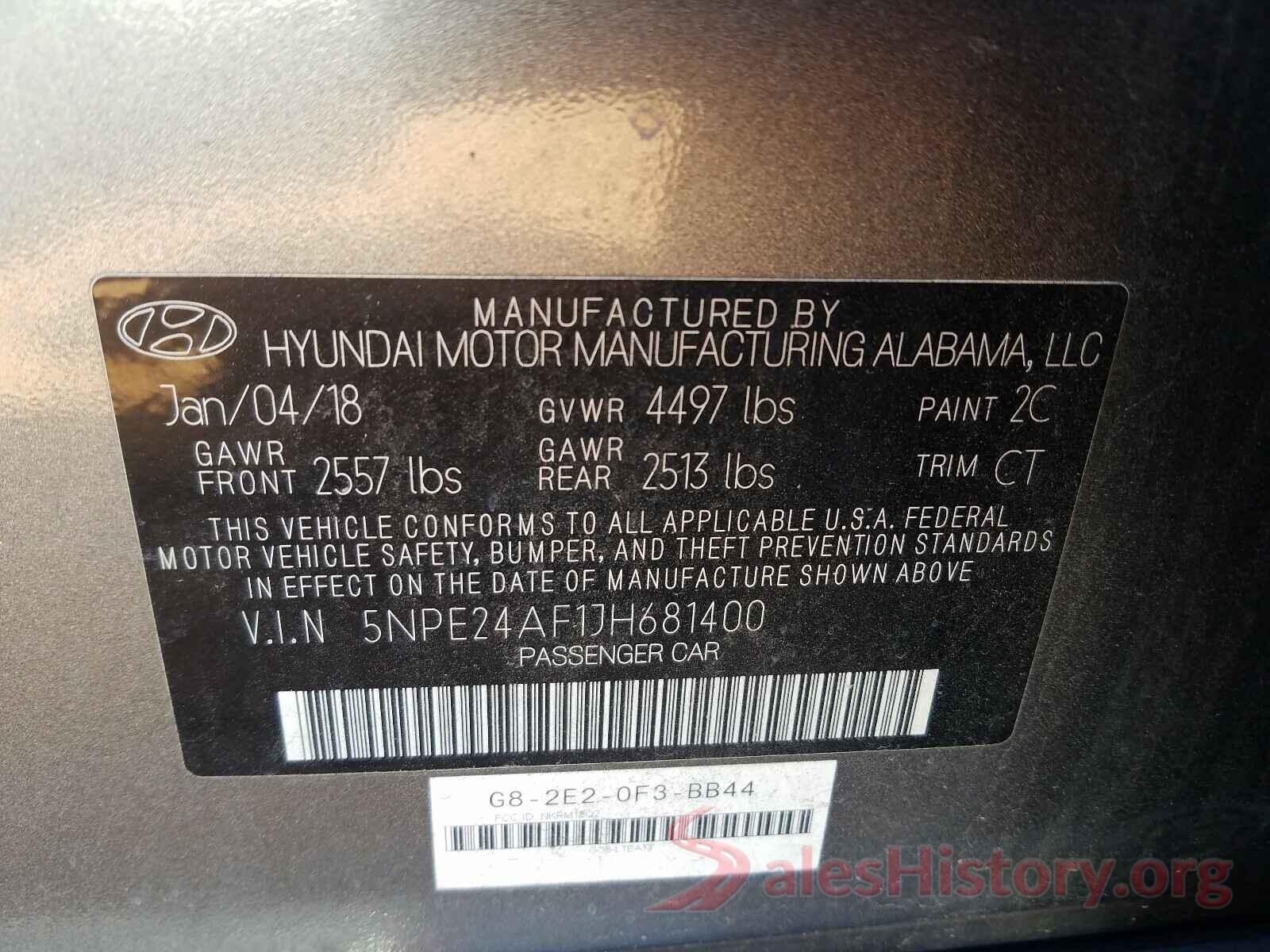 5NPE24AF1JH681400 2018 HYUNDAI SONATA