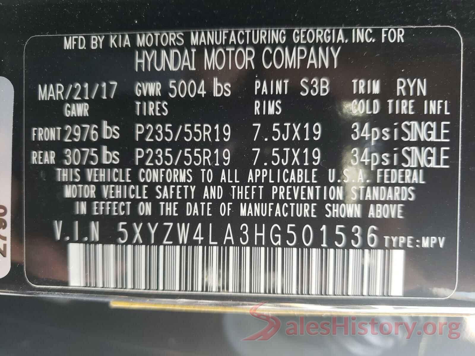 5XYZW4LA3HG501536 2017 HYUNDAI SANTA FE