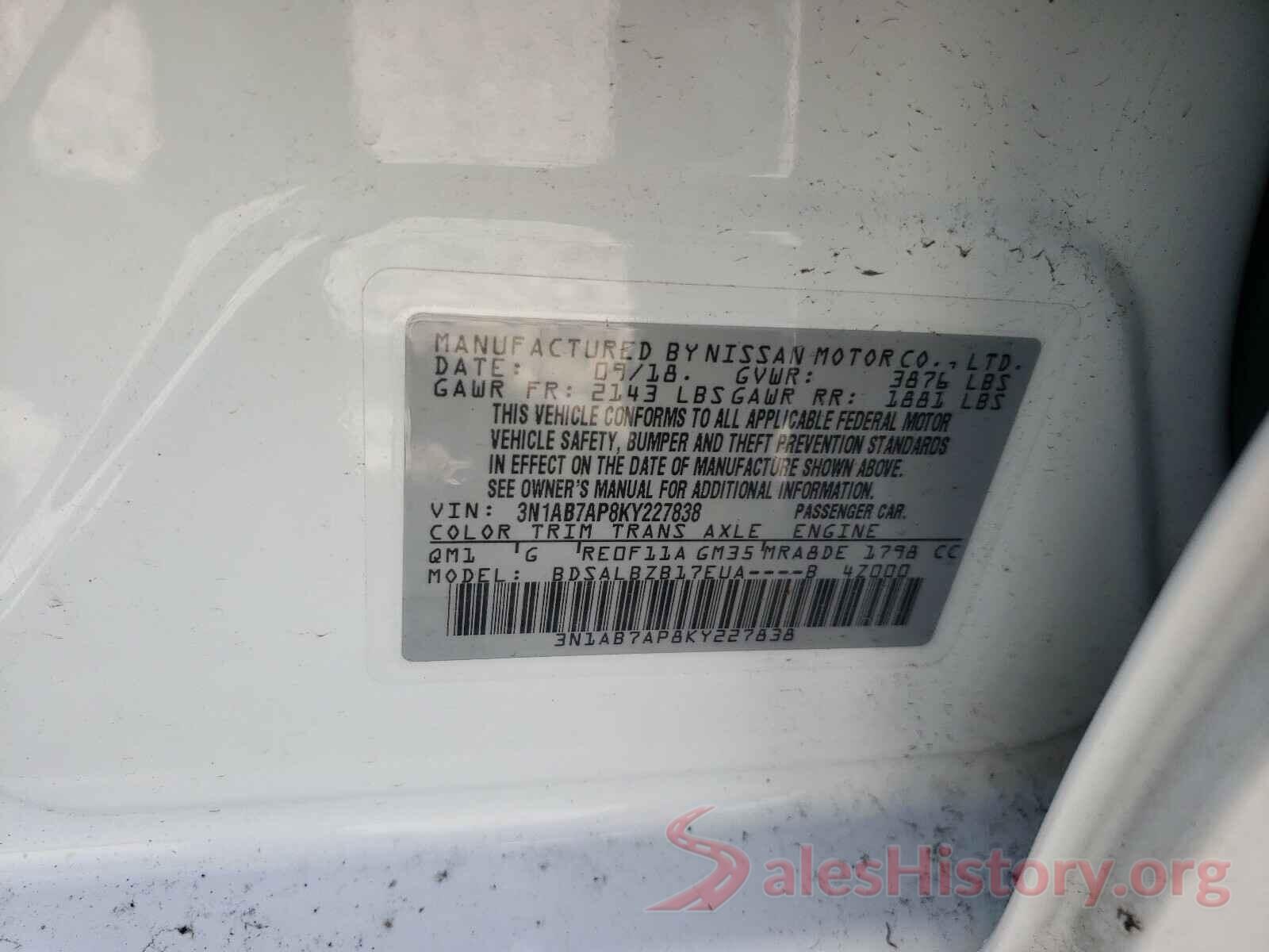 3N1AB7AP8KY227838 2019 NISSAN SENTRA