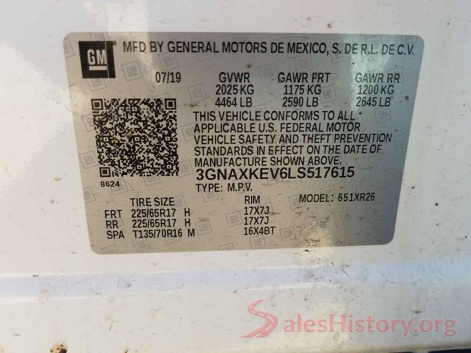 3GNAXKEV6LS517615 2020 CHEVROLET EQUINOX