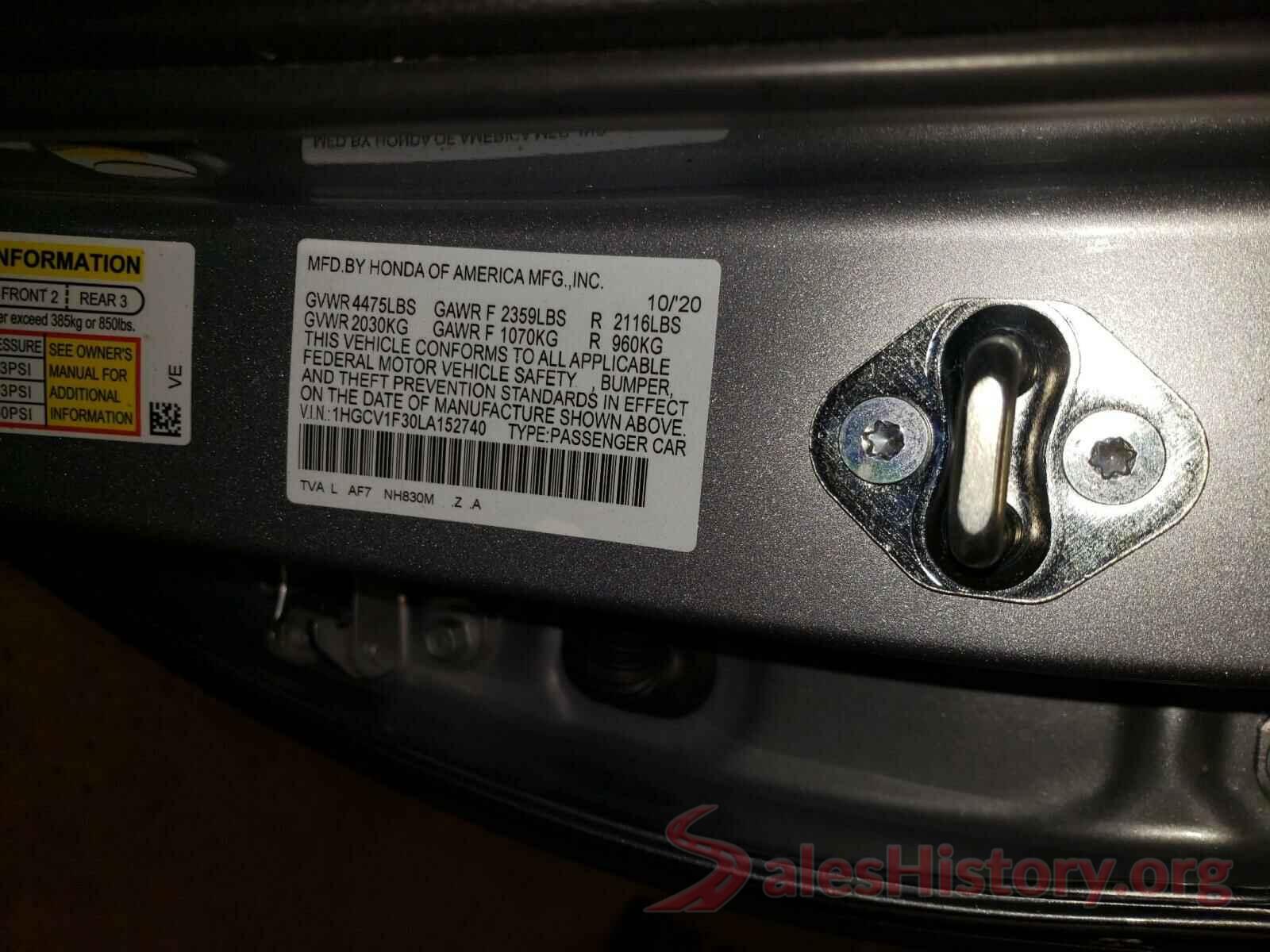 1HGCV1F30LA152740 2020 HONDA ACCORD