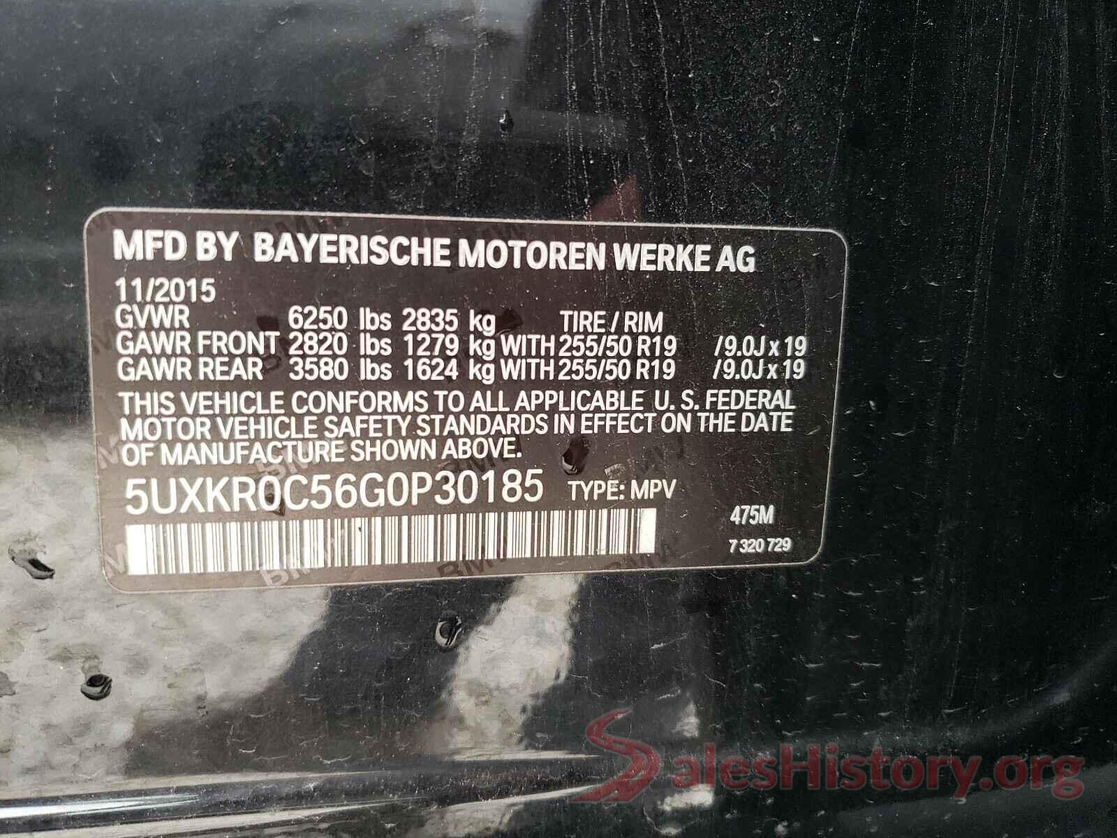 5UXKR0C56G0P30185 2016 BMW X5