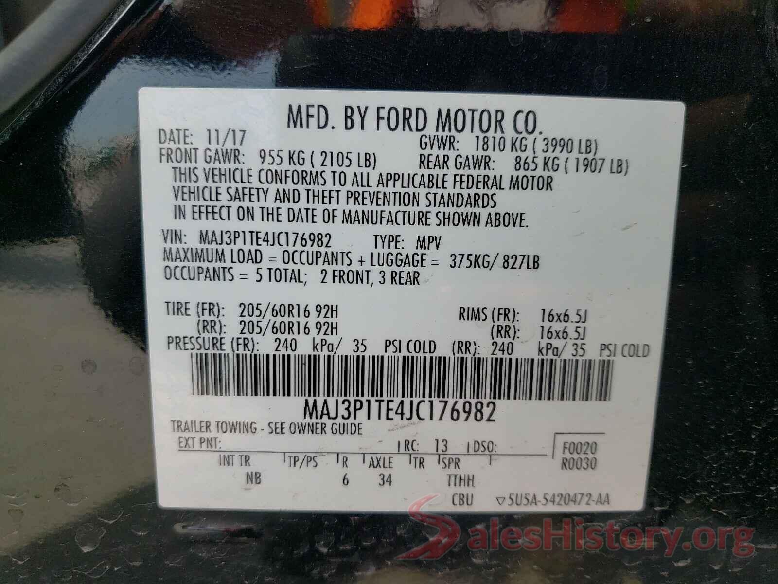 MAJ3P1TE4JC176982 2018 FORD ALL OTHER