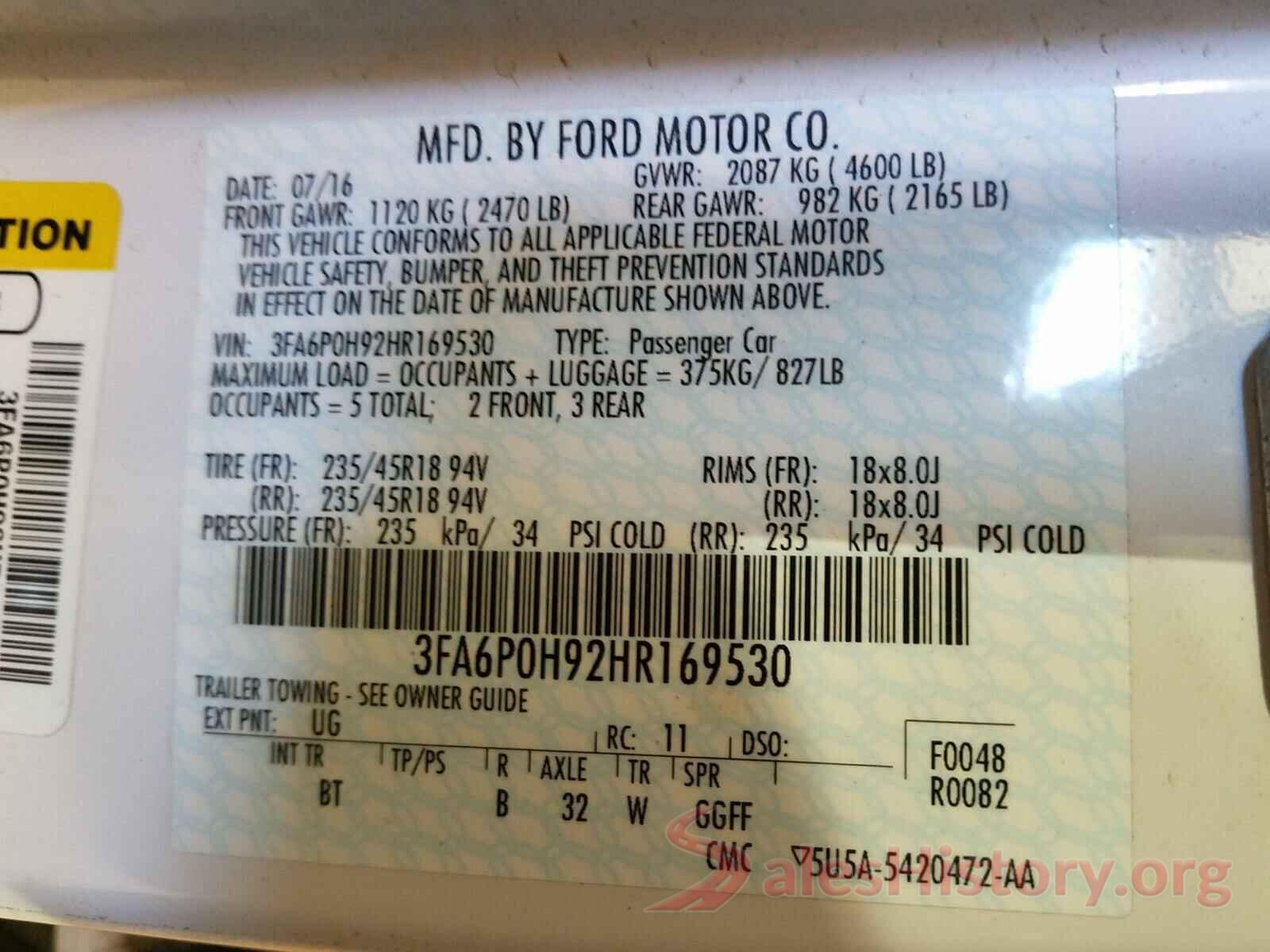 3FA6P0H92HR169530 2017 FORD FUSION