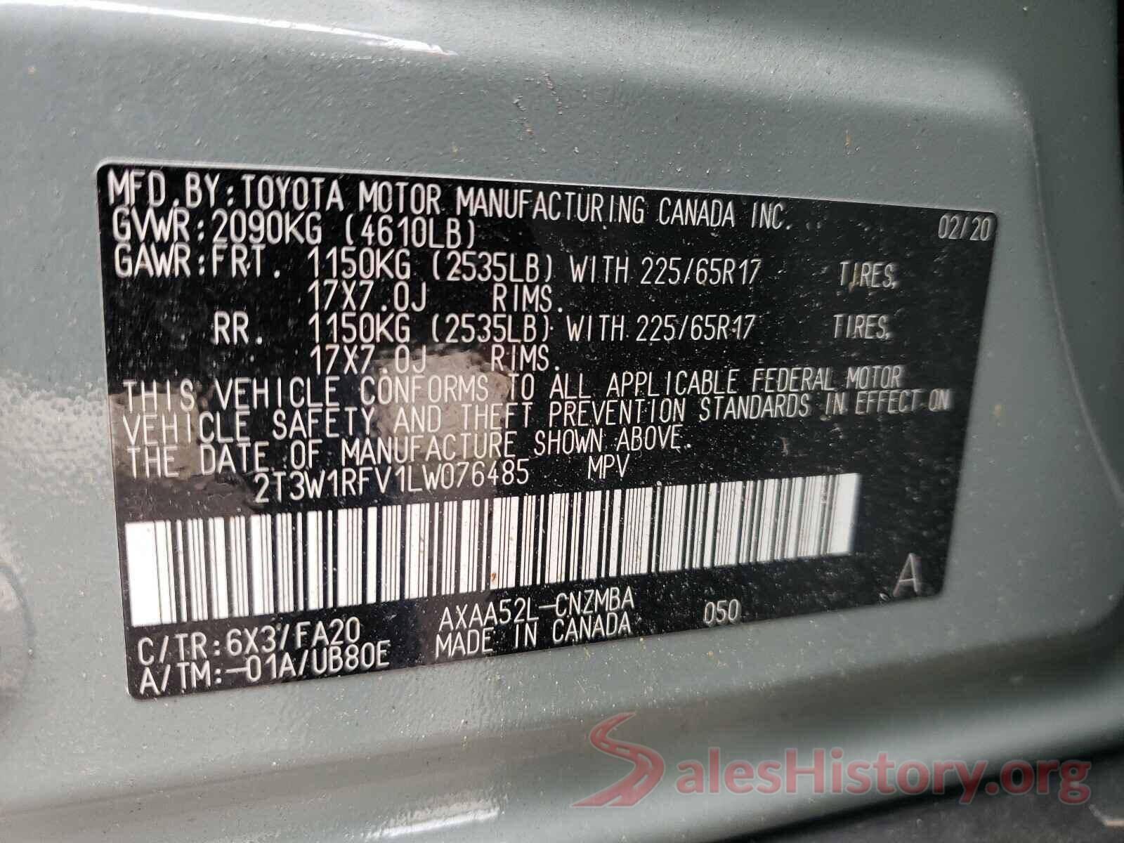 2T3W1RFV1LW076485 2020 TOYOTA RAV4