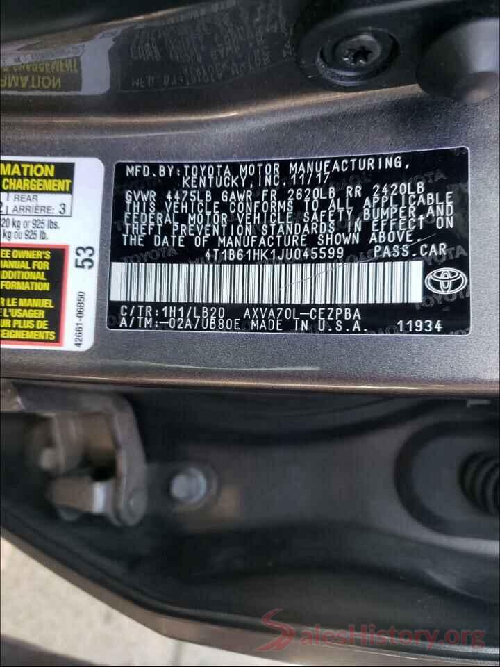 4T1B61HK1JU045599 2018 TOYOTA CAMRY