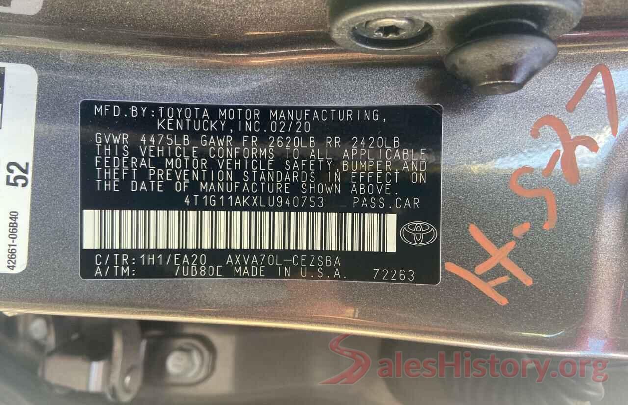 4T1G11AKXLU940753 2020 TOYOTA CAMRY