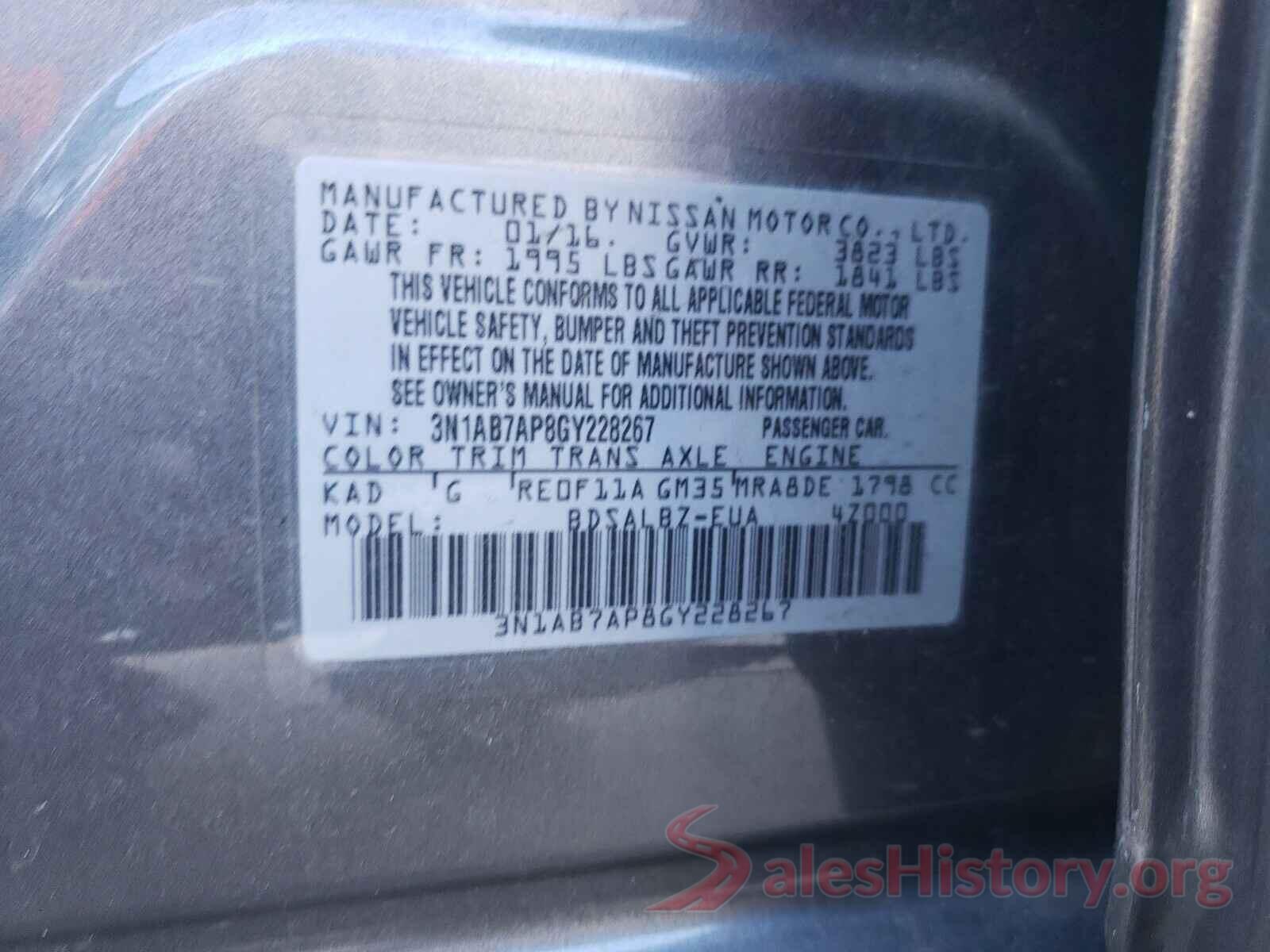 3N1AB7AP8GY228267 2016 NISSAN SENTRA