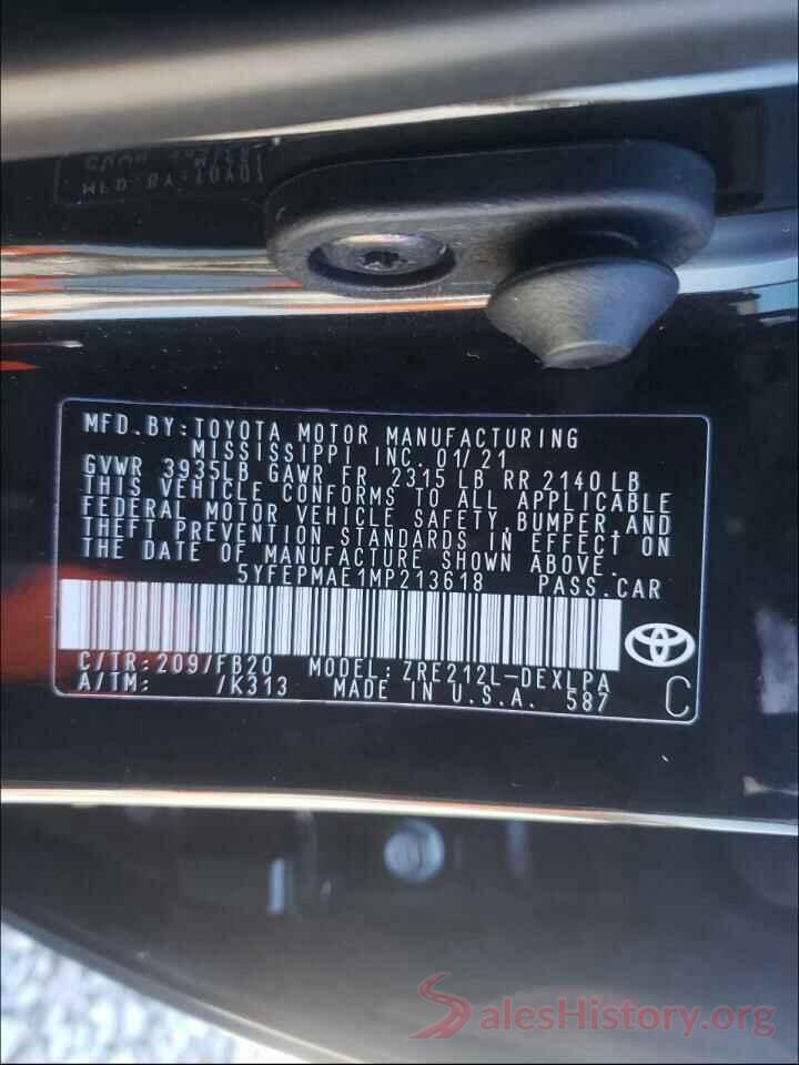 5YFEPMAE1MP213618 2021 TOYOTA COROLLA