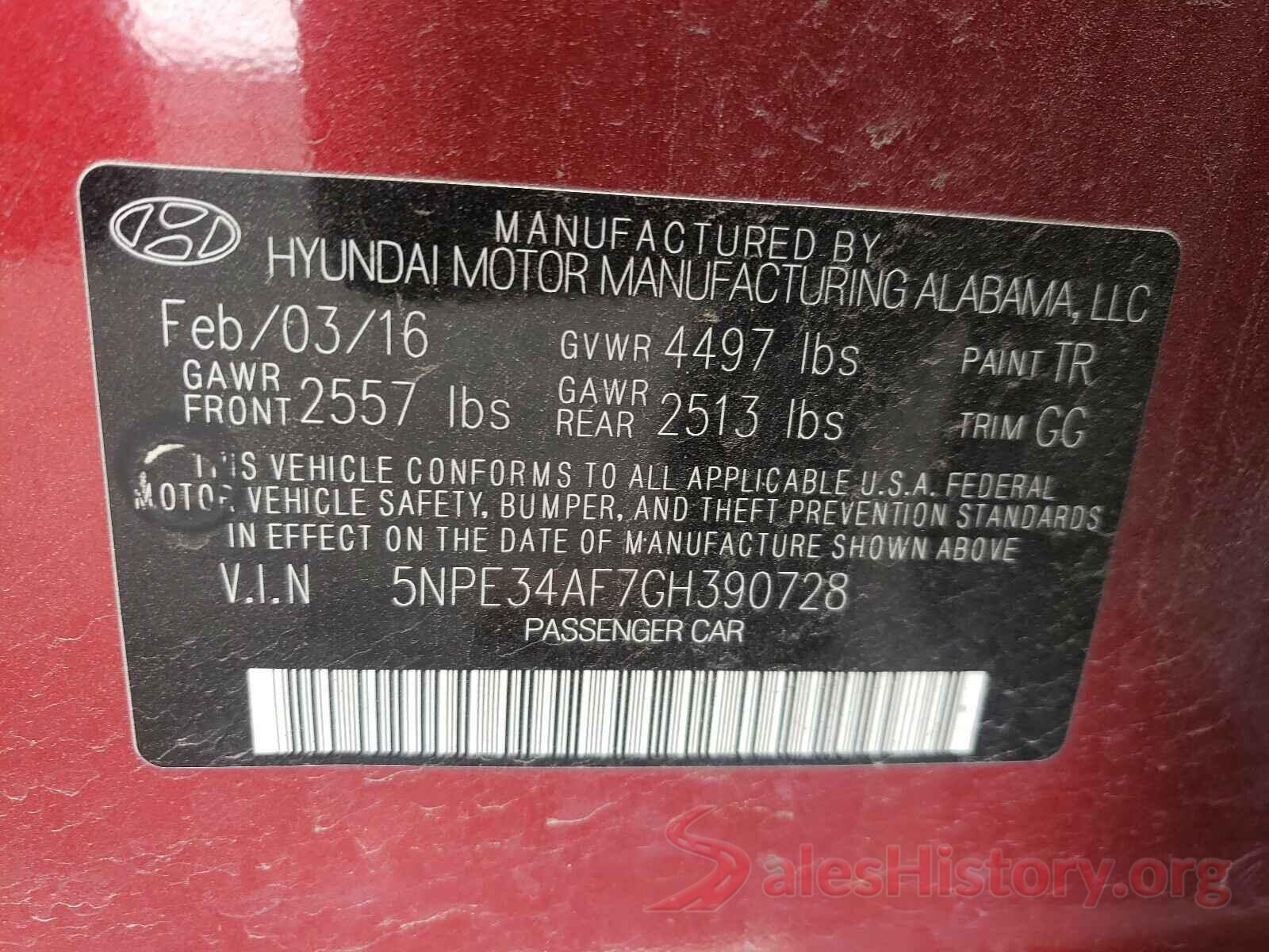 5NPE34AF7GH390728 2016 HYUNDAI SONATA