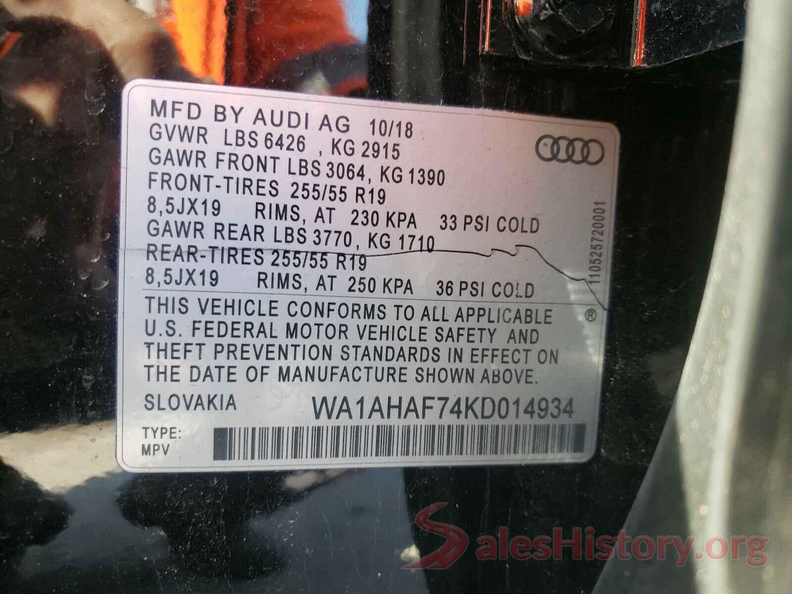 WA1AHAF74KD014934 2019 AUDI Q7