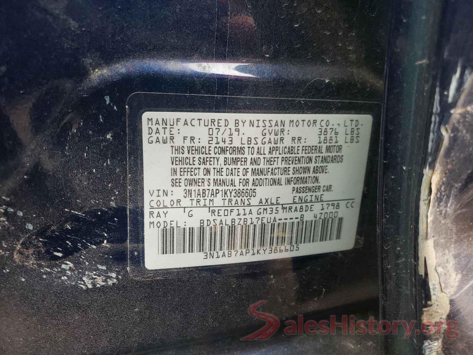 3N1AB7AP1KY386605 2019 NISSAN SENTRA