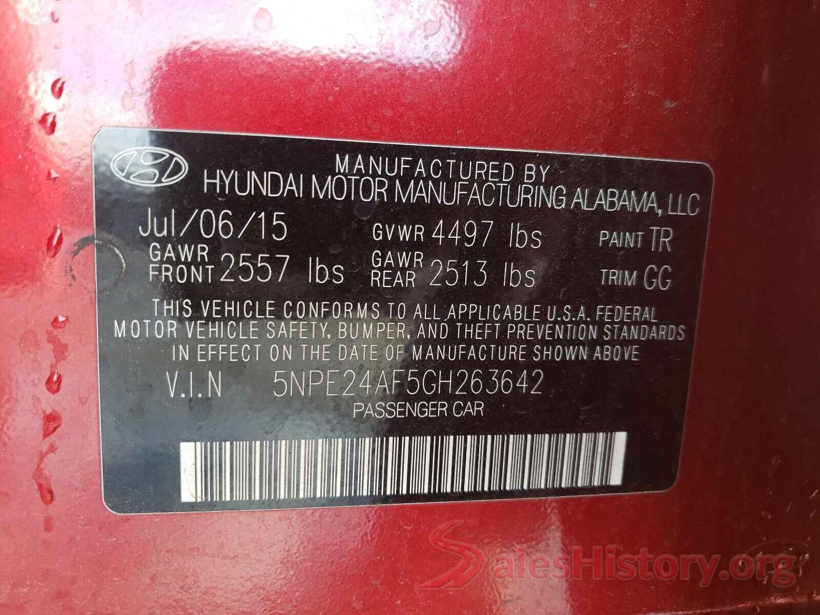 5NPE24AF5GH263642 2016 HYUNDAI SONATA