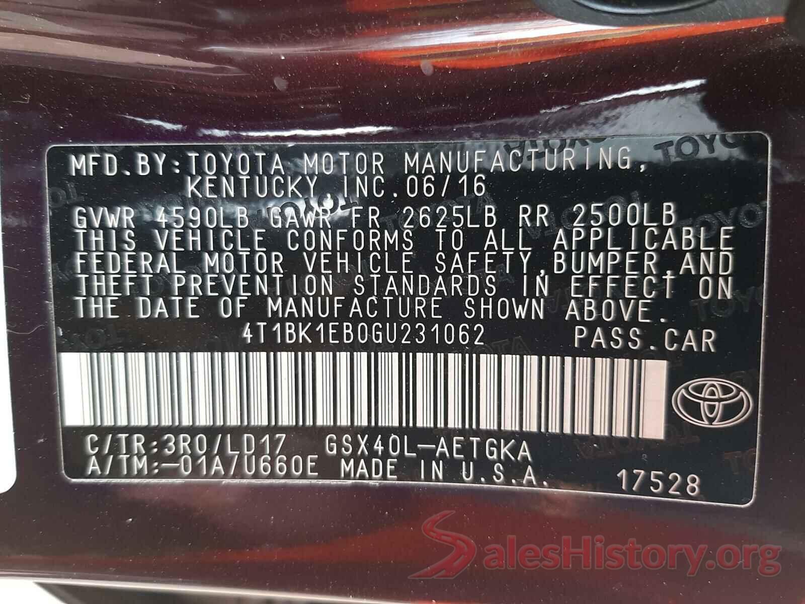 4T1BK1EB0GU231062 2016 TOYOTA AVALON