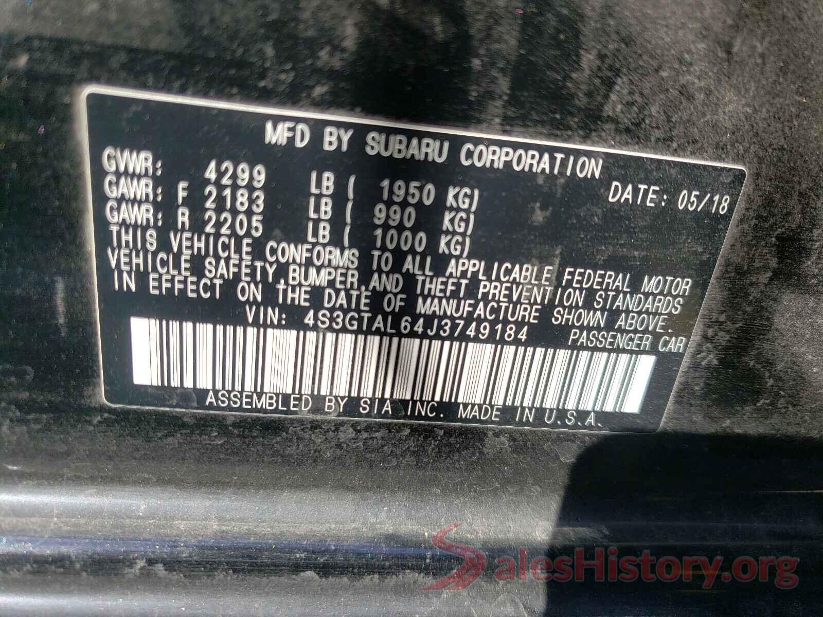 4S3GTAL64J3749184 2018 SUBARU IMPREZA