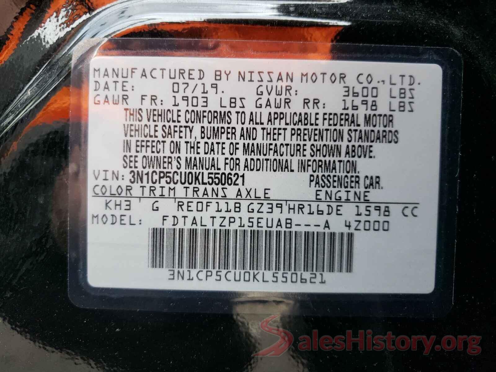 3N1CP5CU0KL550621 2019 NISSAN KICKS