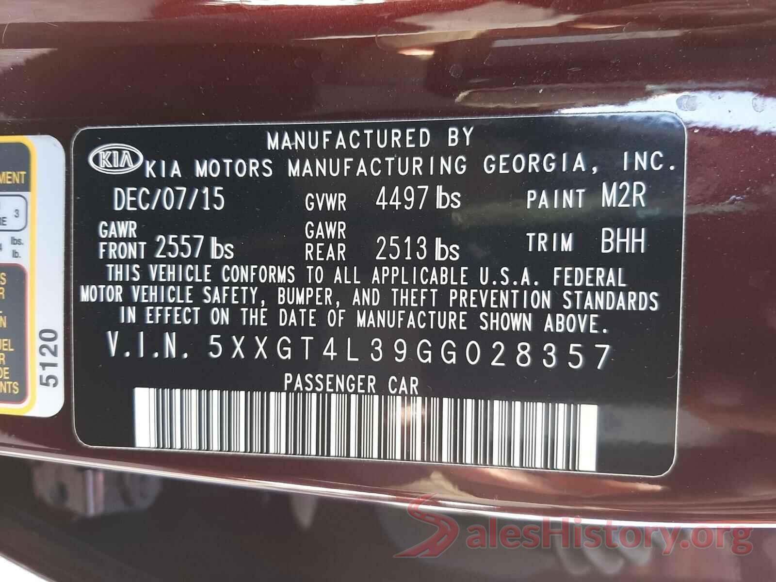 5XXGT4L39GG028357 2016 KIA OPTIMA