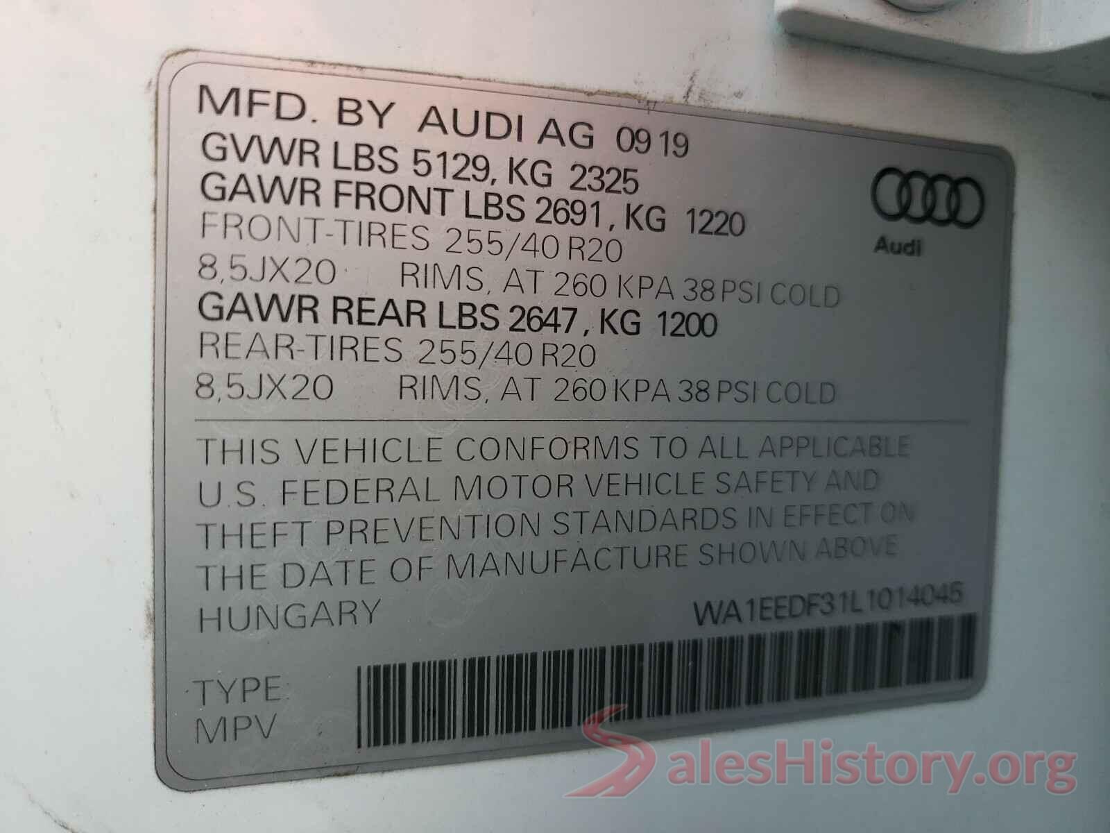 WA1EEDF31L1014045 2020 AUDI Q3