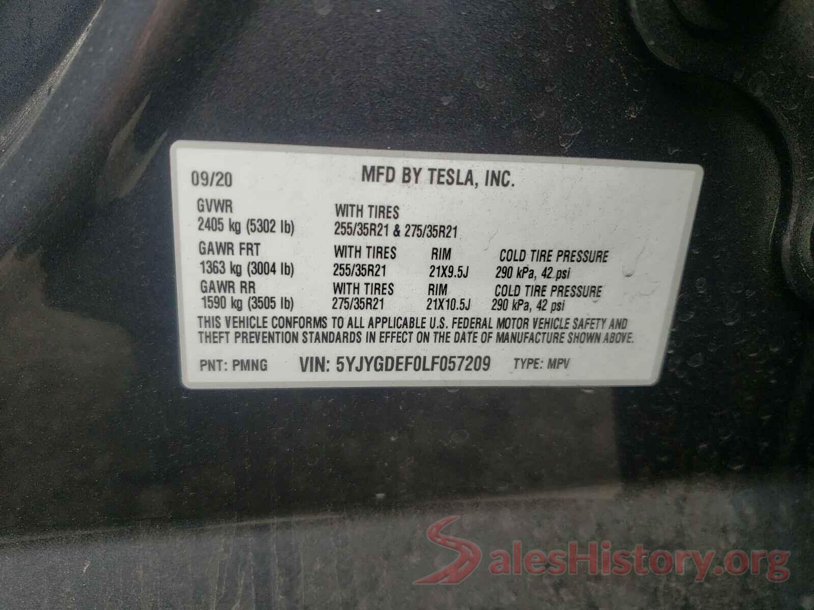 5YJYGDEF0LF057209 2020 TESLA MODEL Y