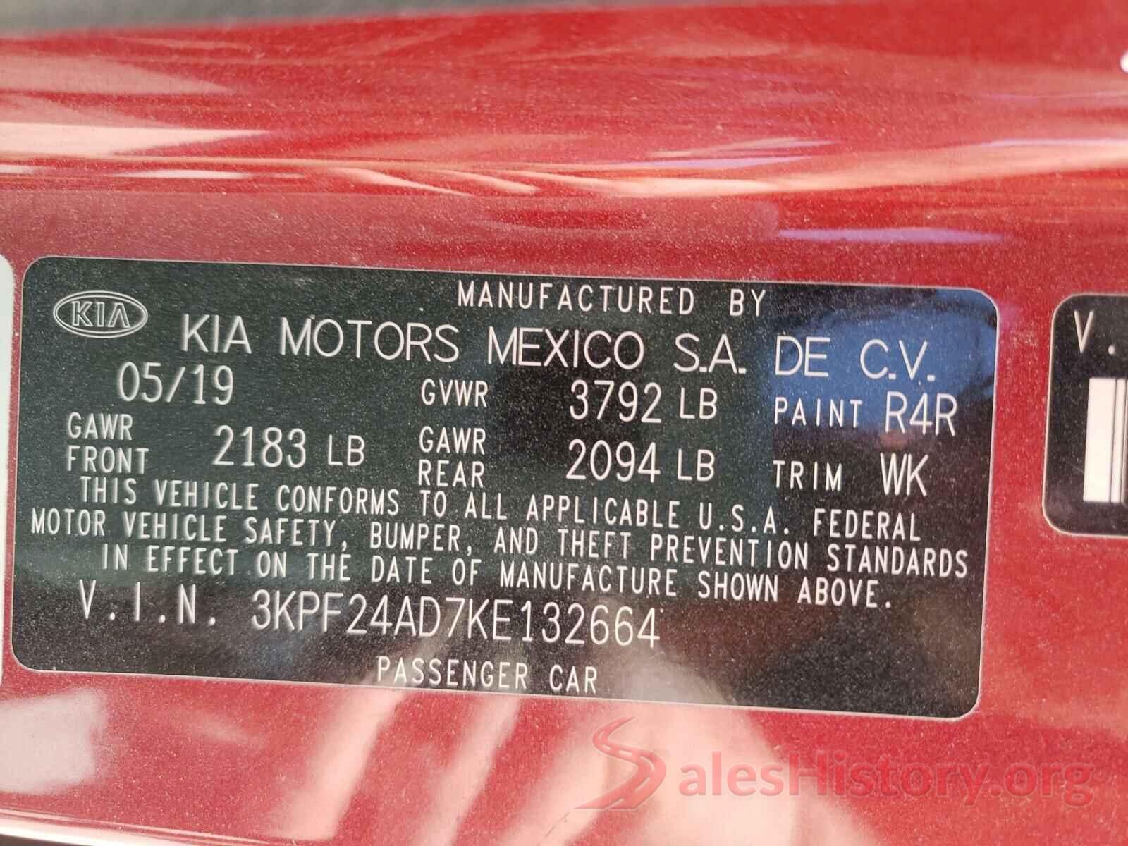 3KPF24AD7KE132664 2019 KIA FORTE