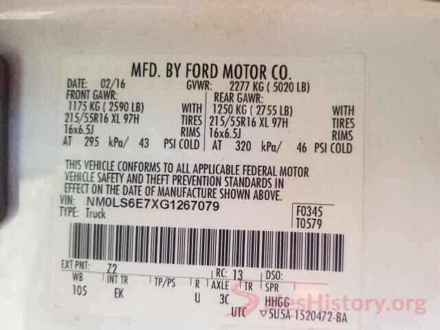 NM0LS6E7XG1267079 2016 FORD TRANSIT CO