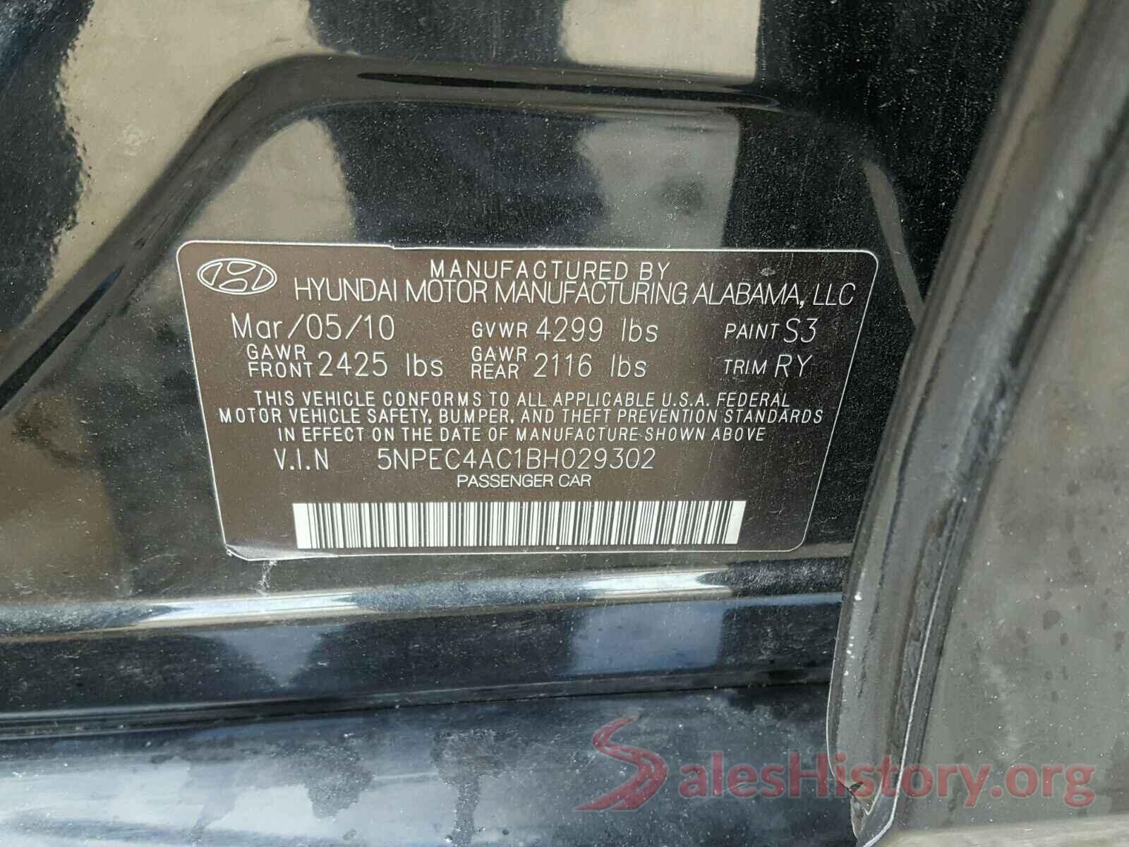 5NPEC4AC1BH029302 2011 HYUNDAI SONATA