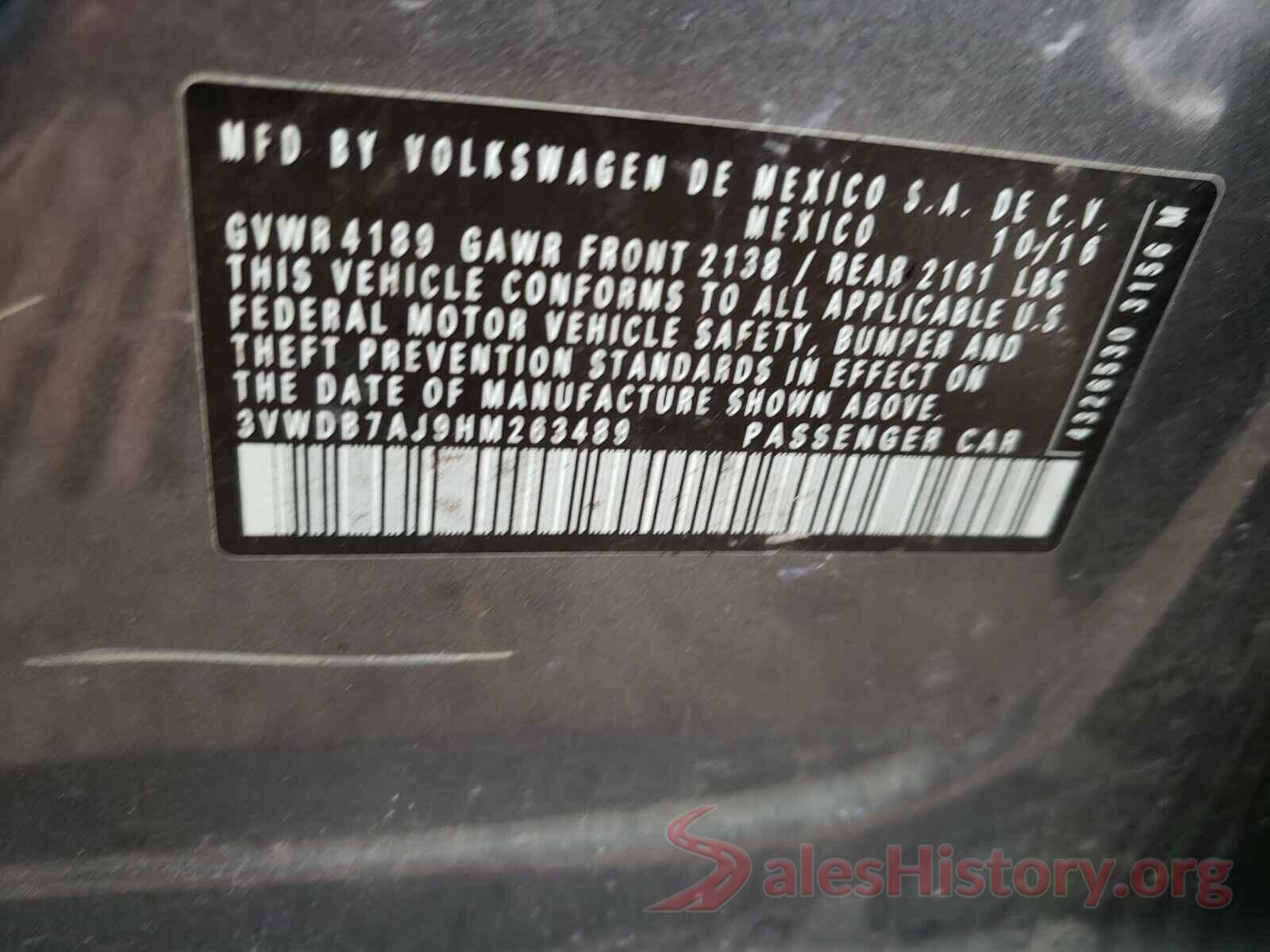 3VWDB7AJ9HM263489 2017 VOLKSWAGEN JETTA