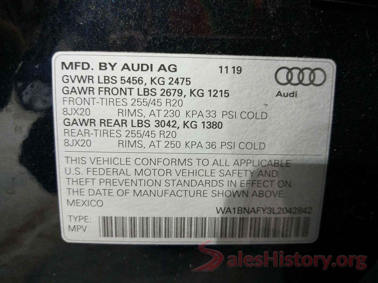 WA1BNAFY3L2042842 2020 AUDI Q5