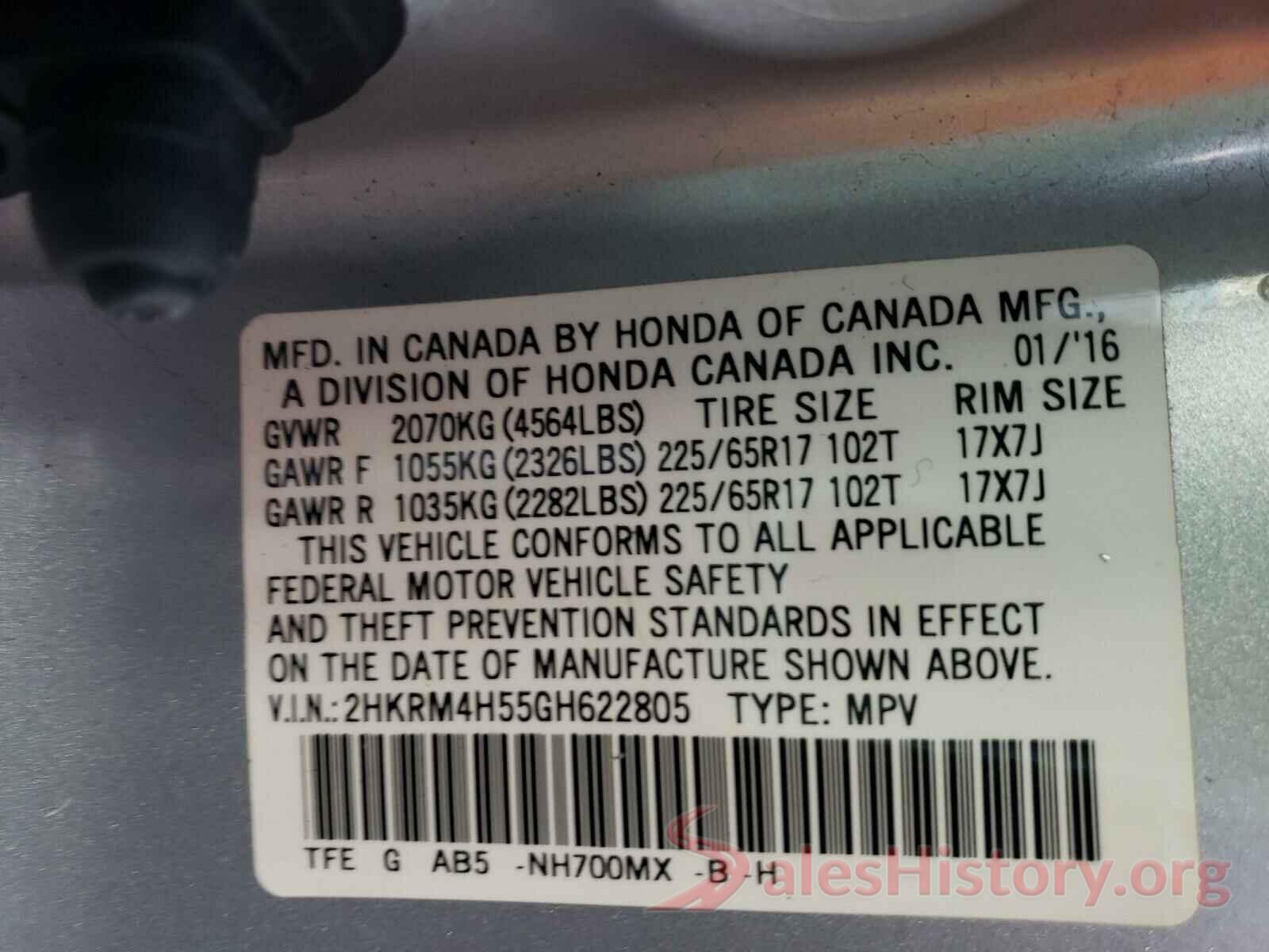 2HKRM4H55GH622805 2016 HONDA CRV