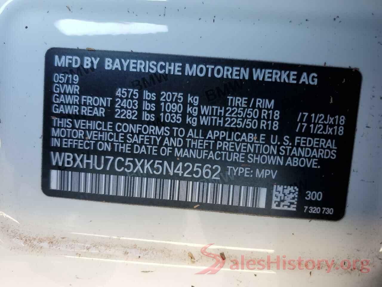 WBXHU7C5XK5N42562 2019 BMW X1