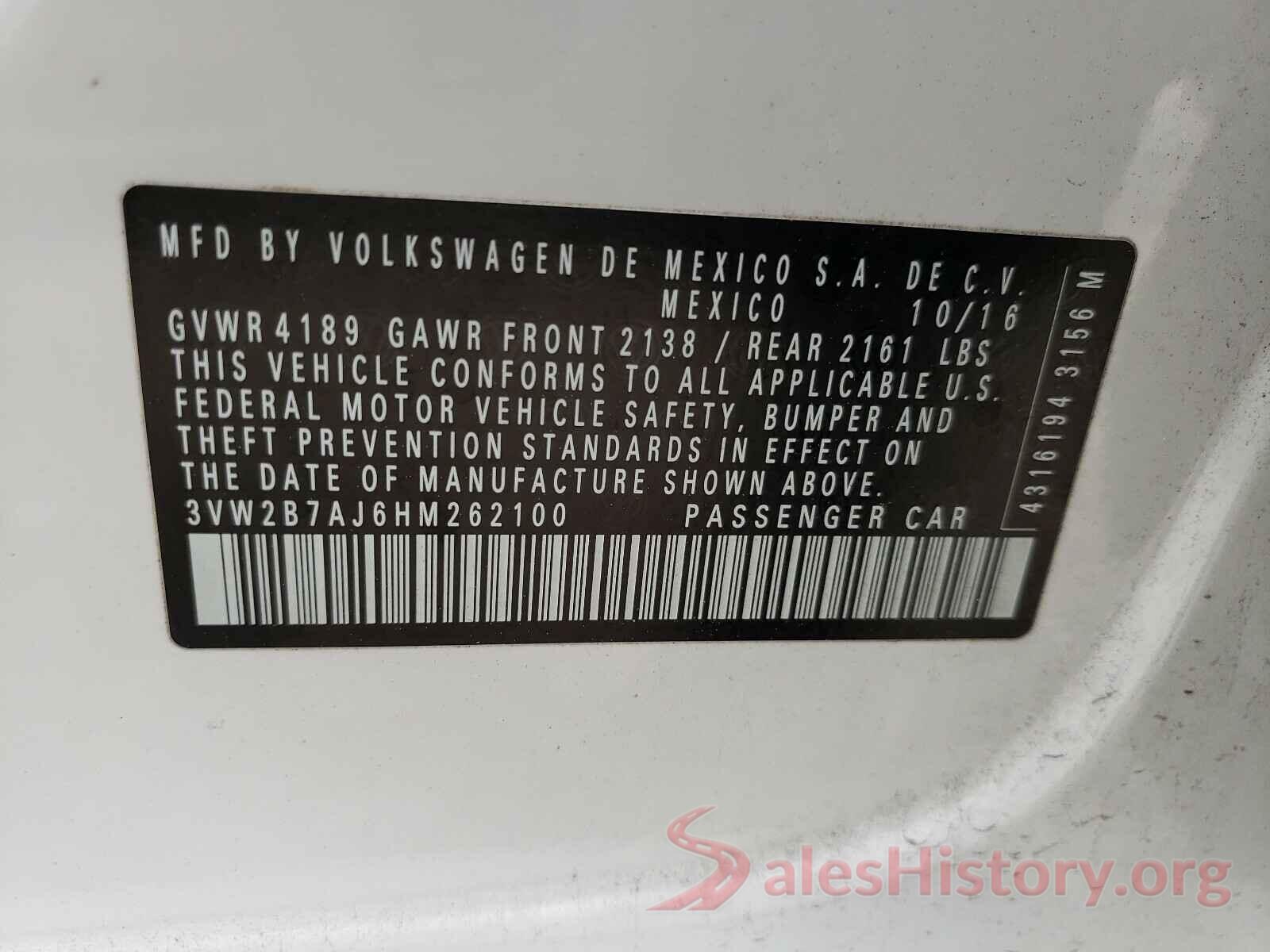 3VW2B7AJ6HM262100 2017 VOLKSWAGEN JETTA