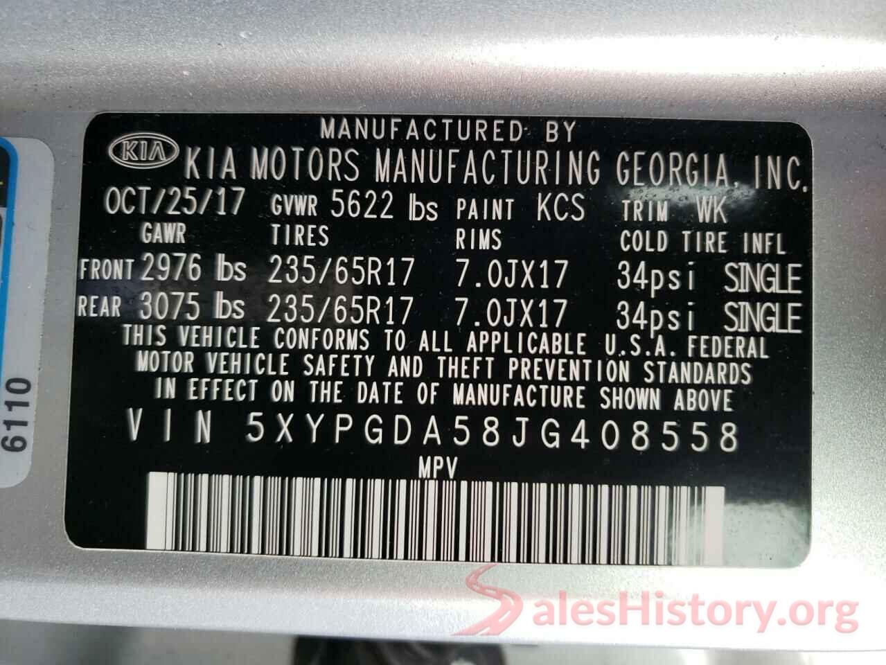 5XYPGDA58JG408558 2018 KIA SORENTO