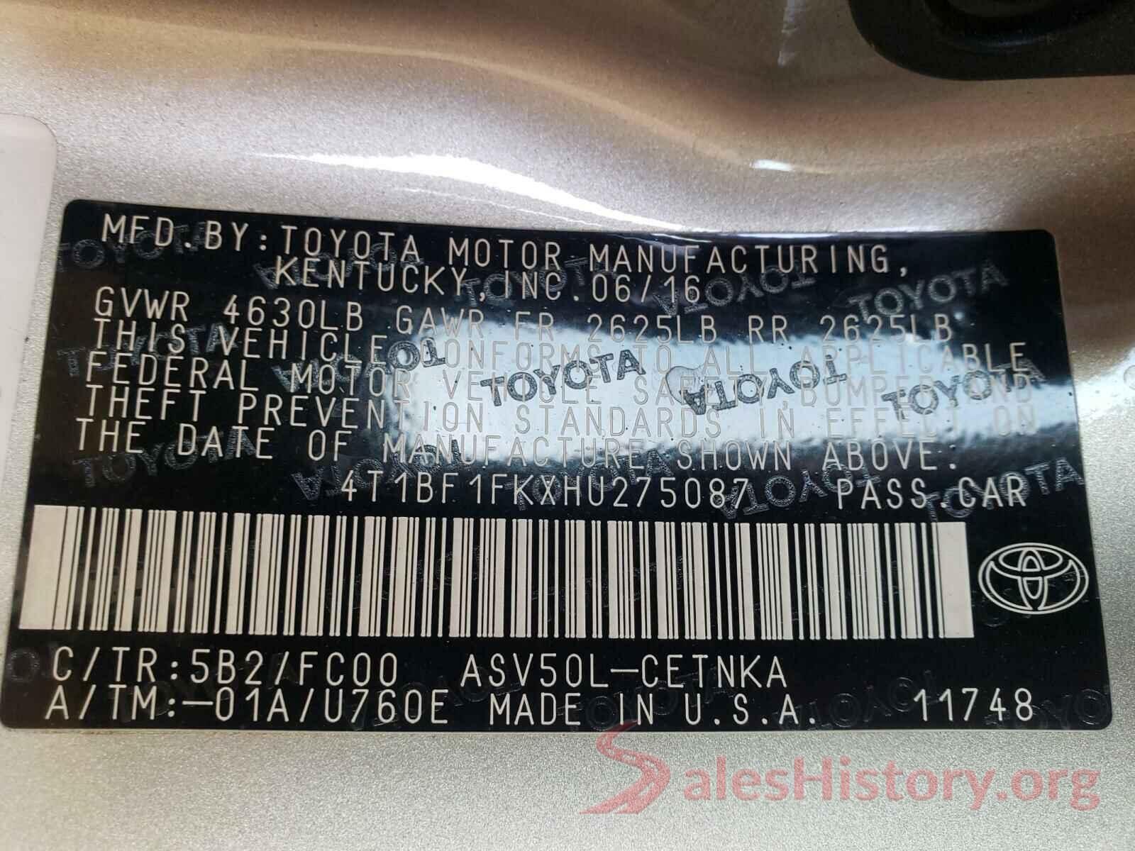 4T1BF1FKXHU275087 2017 TOYOTA CAMRY