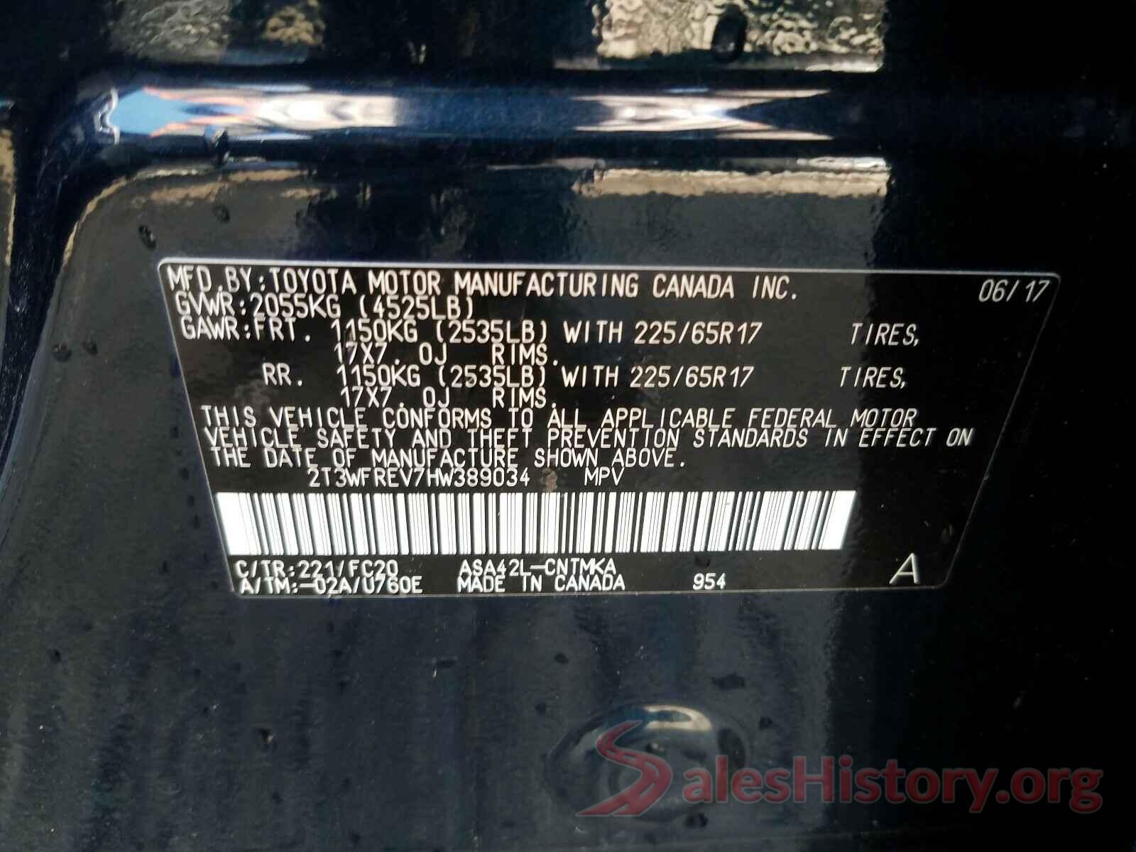 2T3WFREV7HW389034 2017 TOYOTA RAV4