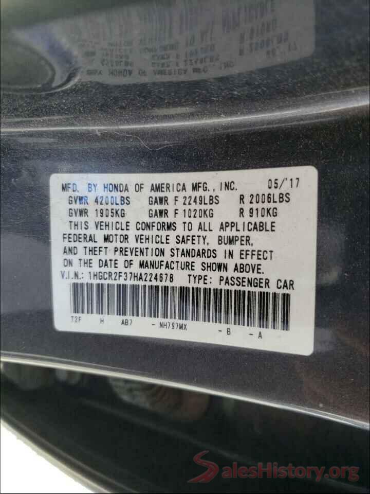 1HGCR2F37HA224678 2017 HONDA ACCORD