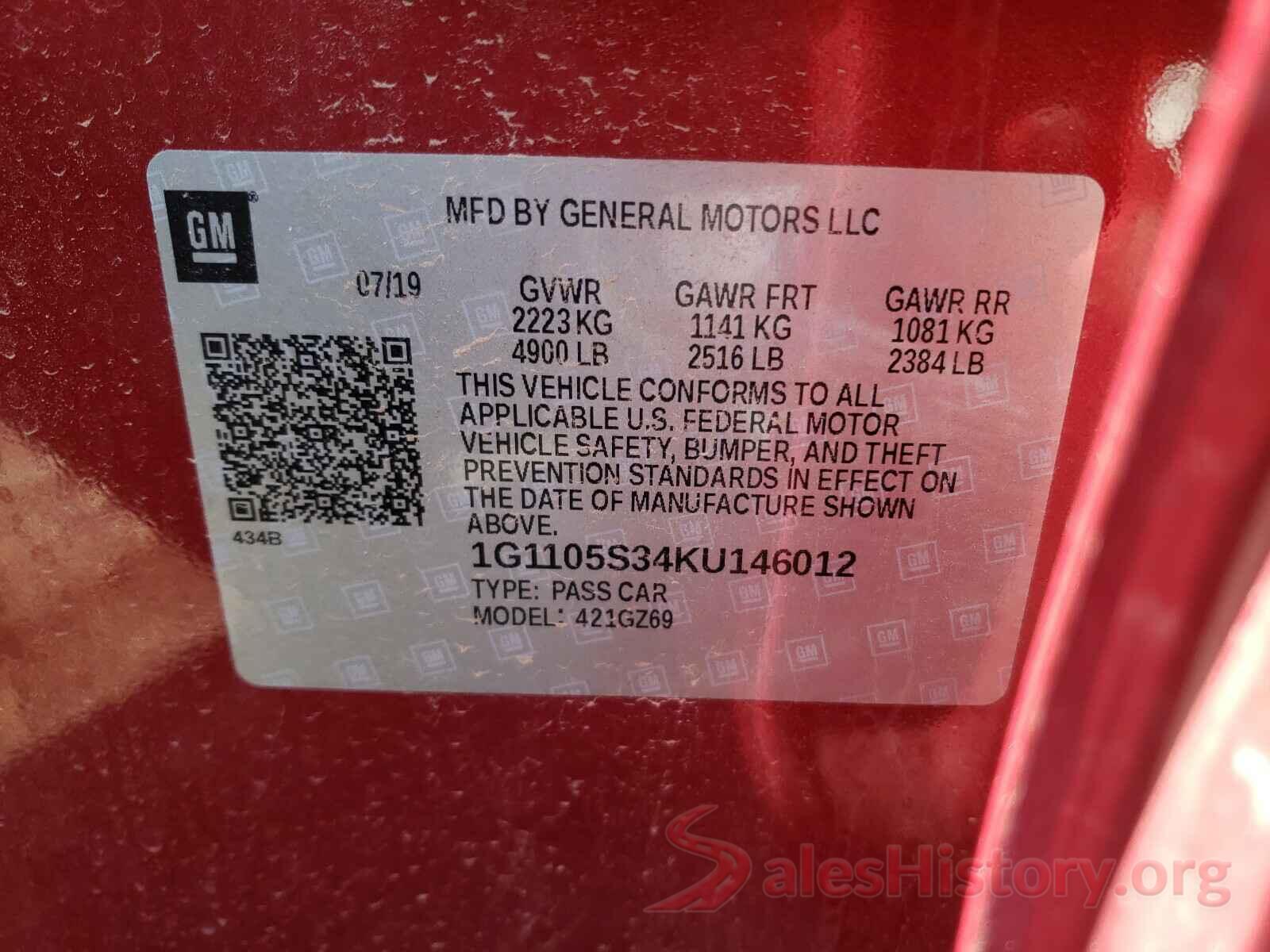 1G1105S34KU146012 2019 CHEVROLET IMPALA