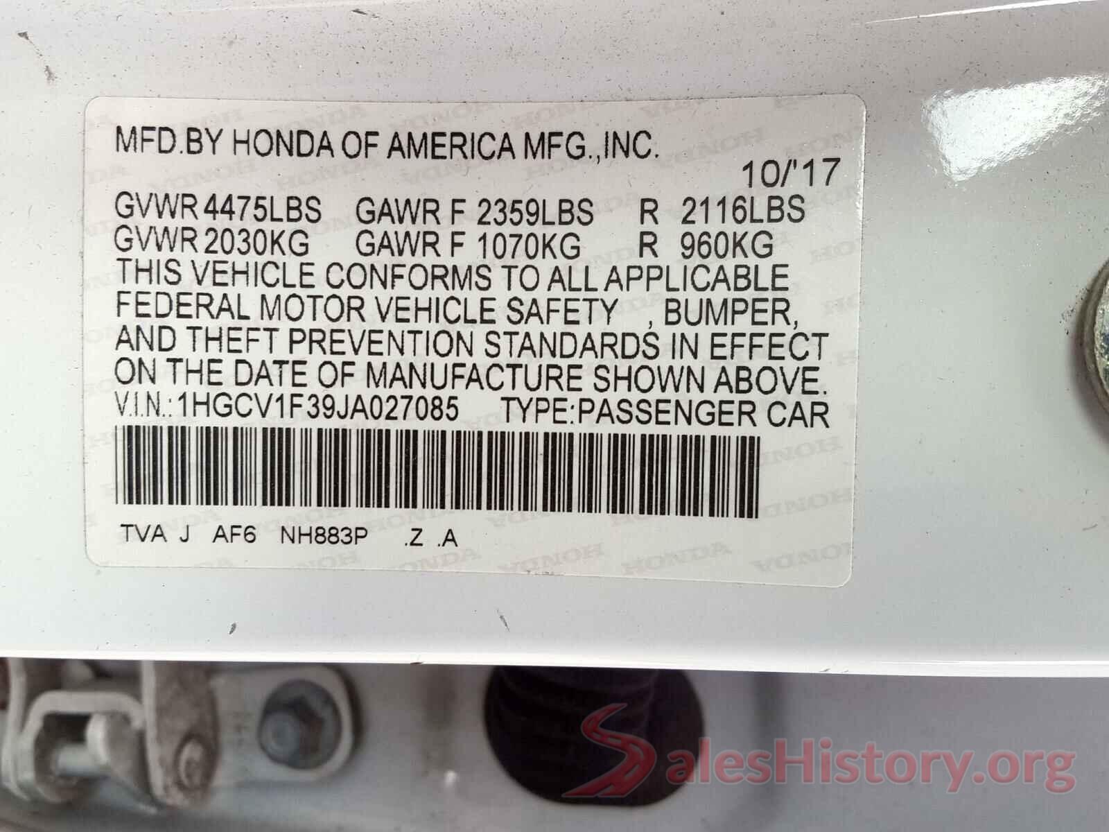 1HGCV1F39JA027085 2018 HONDA ACCORD