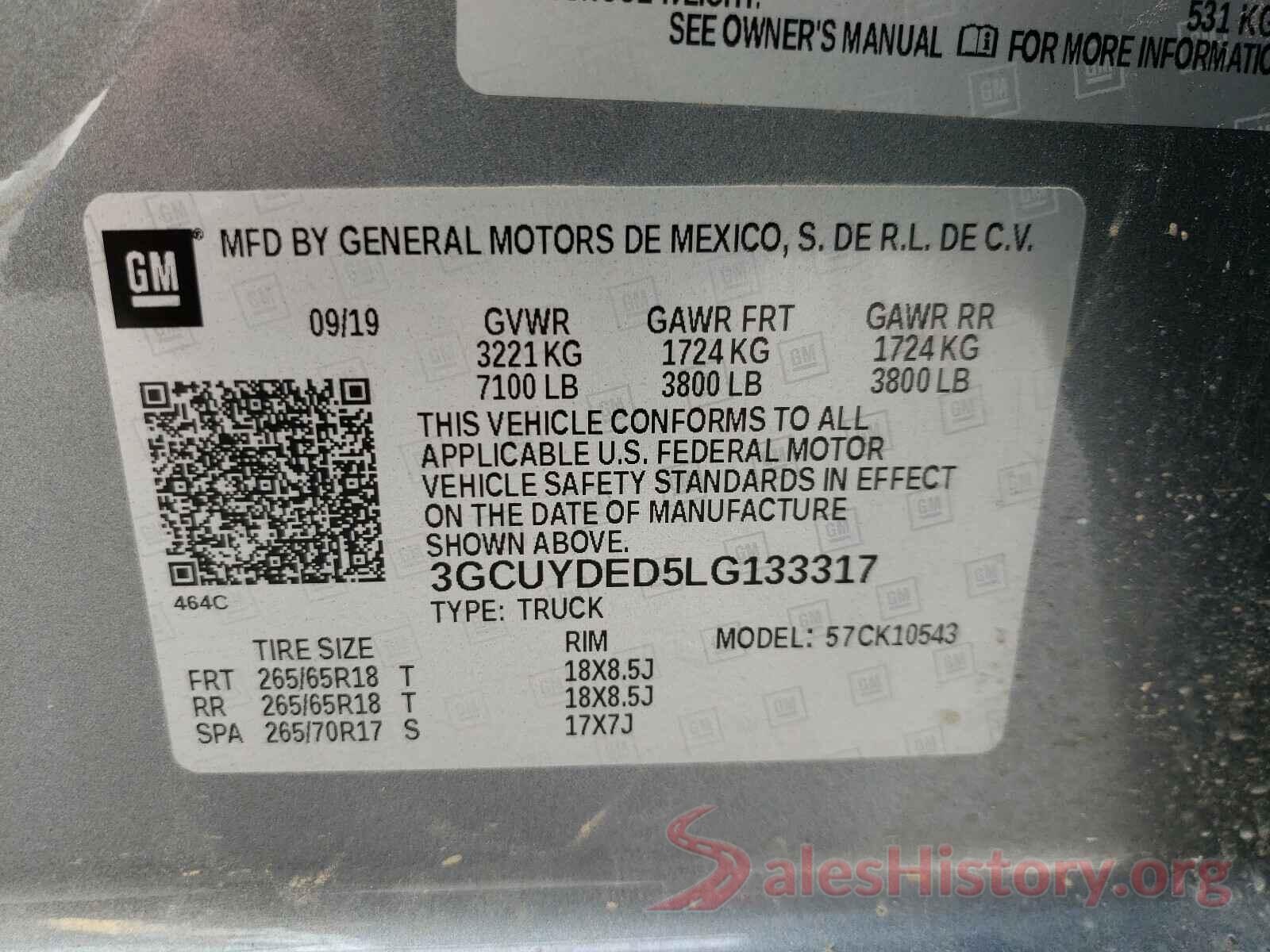 3GCUYDED5LG133317 2020 CHEVROLET SILVERADO