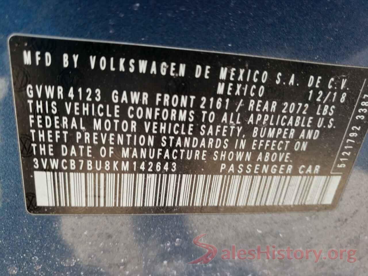 3VWCB7BU8KM142643 2019 VOLKSWAGEN JETTA