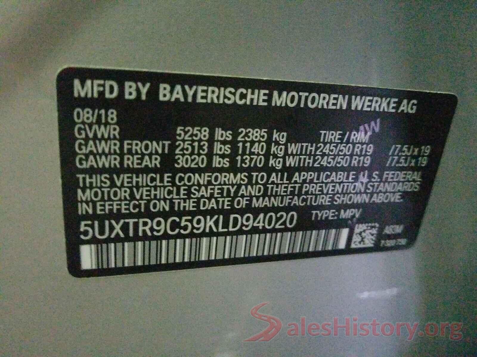 5UXTR9C59KLD94020 2019 BMW X3