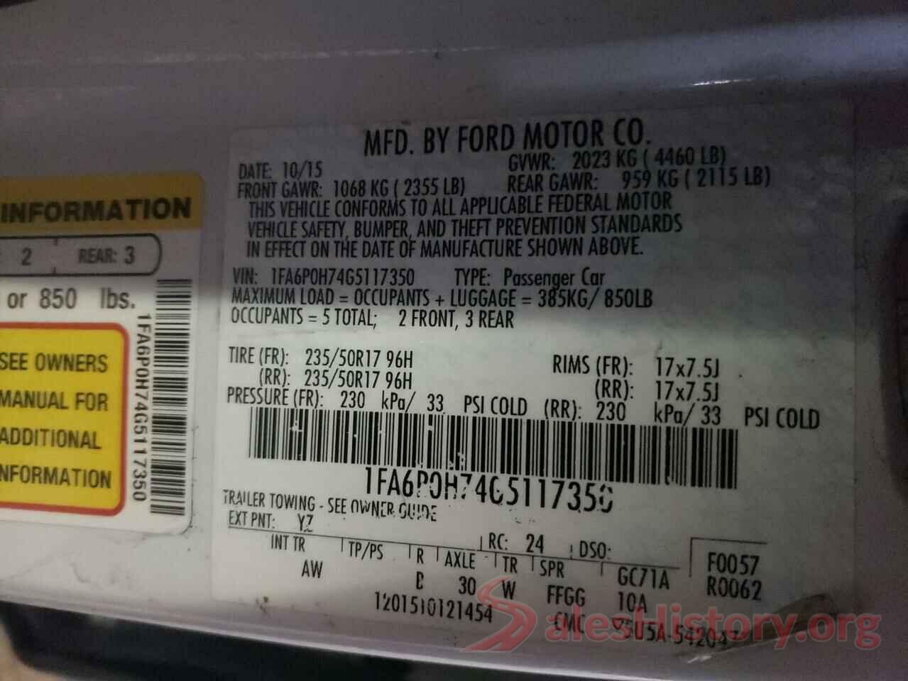 1FA6P0H74G5117350 2016 FORD FUSION