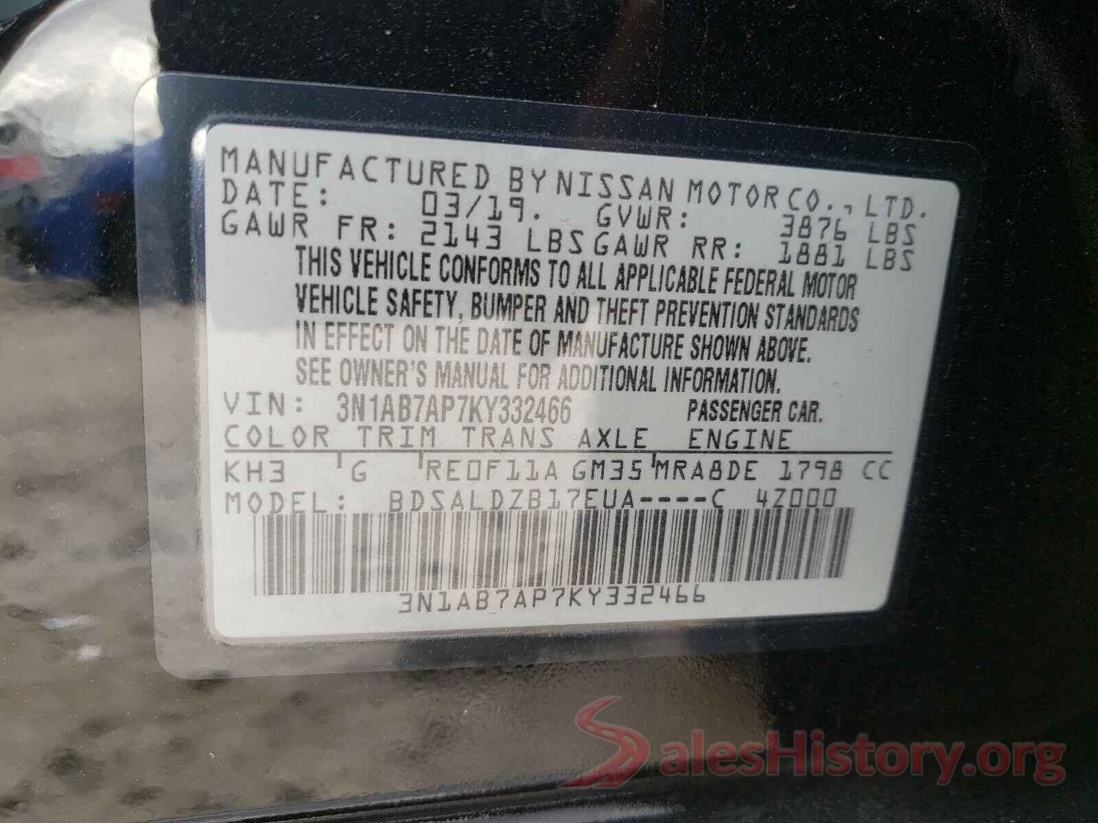 3N1AB7AP7KY332466 2019 NISSAN SENTRA