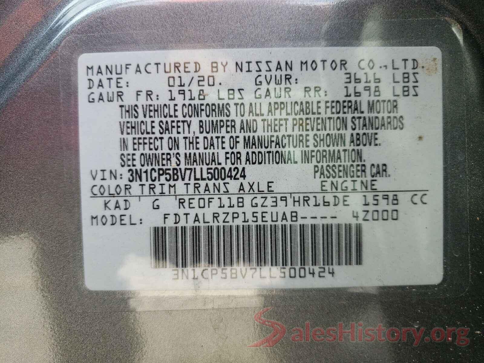 3N1CP5BV7LL500424 2020 NISSAN KICKS