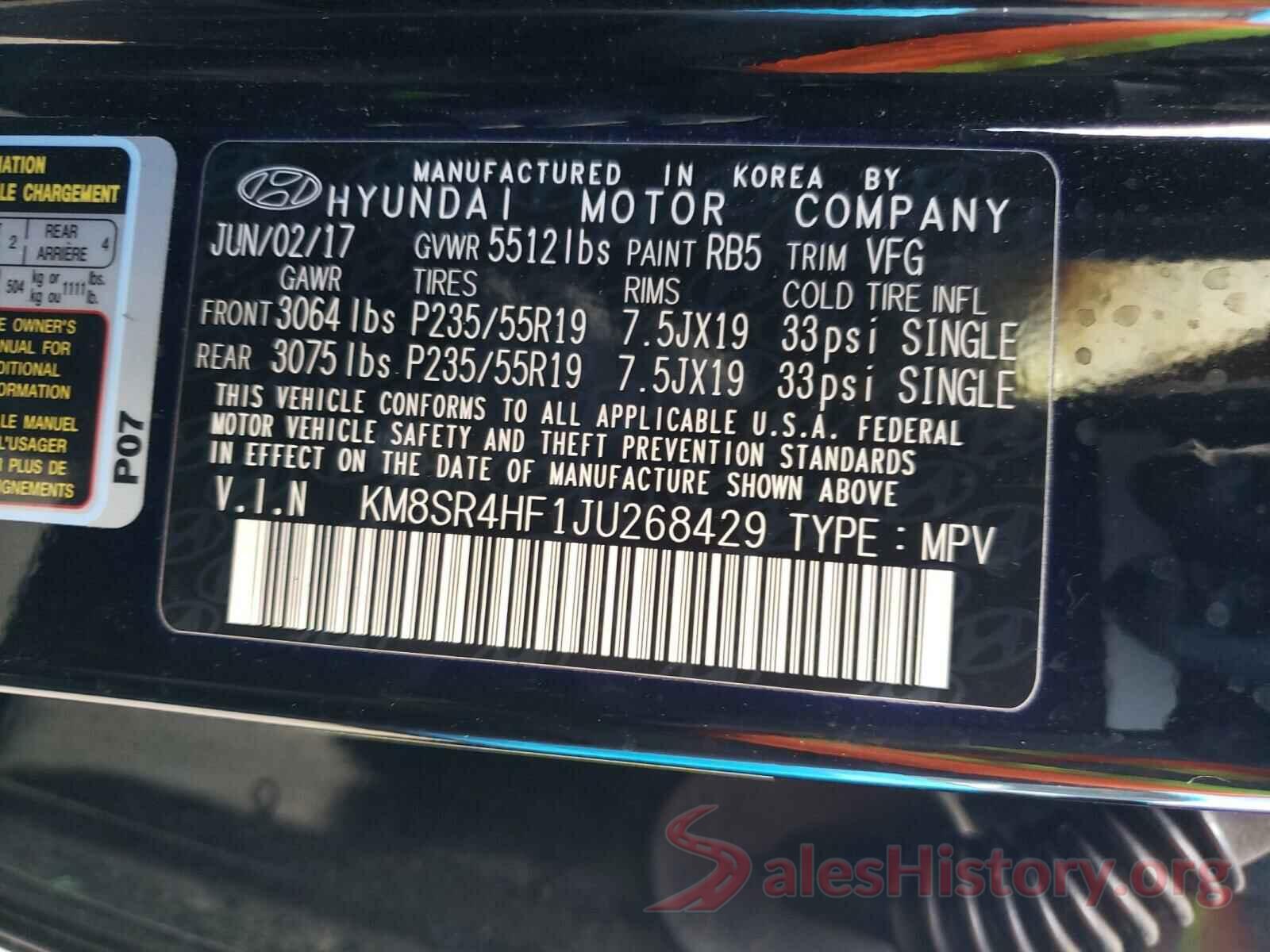 KM8SR4HF1JU268429 2018 HYUNDAI SANTA FE