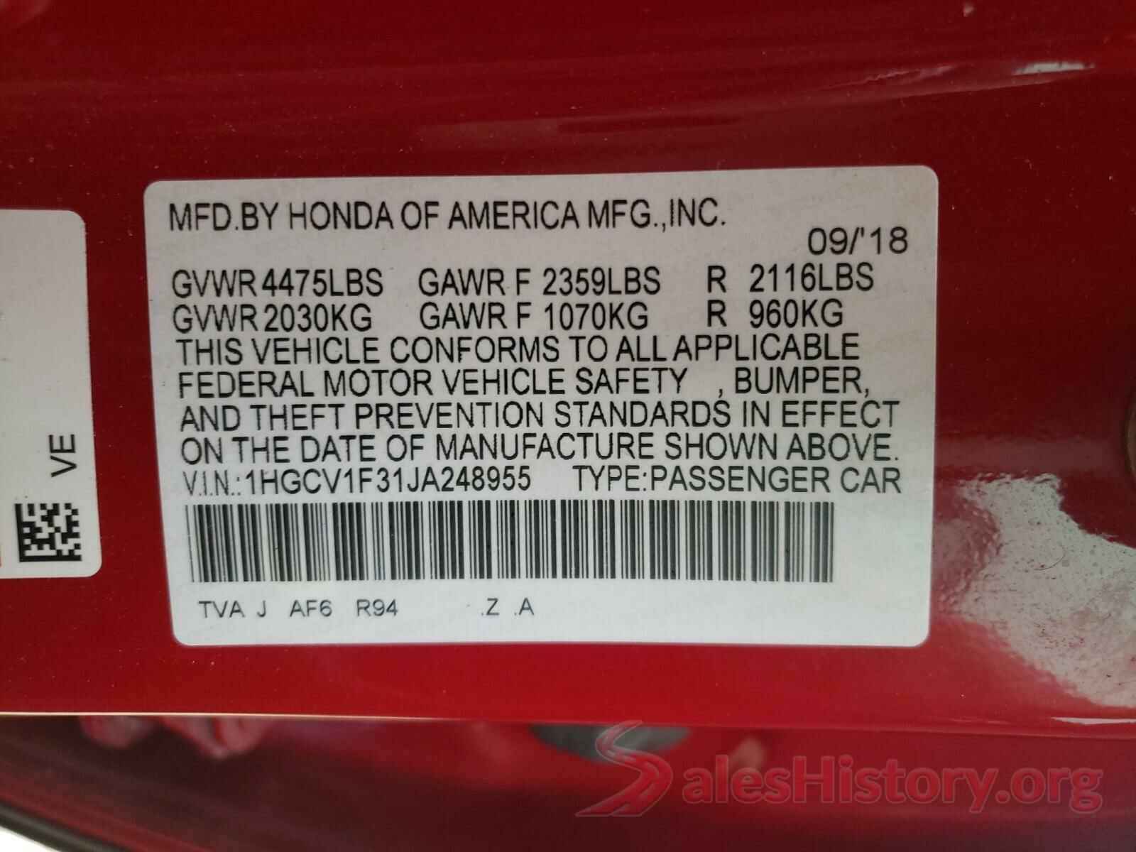 1HGCV1F31JA248955 2018 HONDA ACCORD