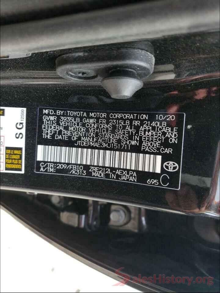 JTDEPMAE3MJ151711 2021 TOYOTA COROLLA