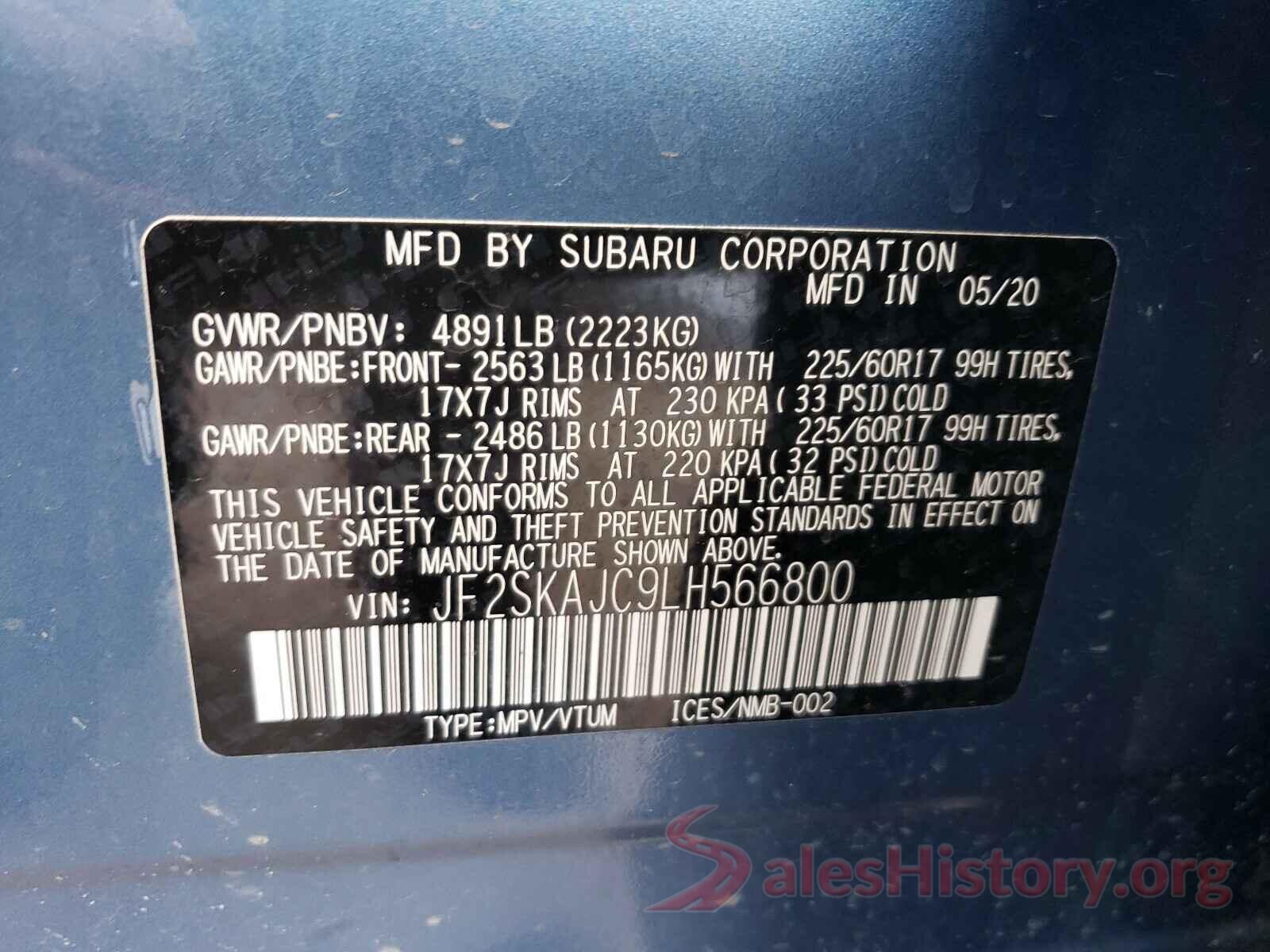 JF2SKAJC9LH566800 2020 SUBARU FORESTER