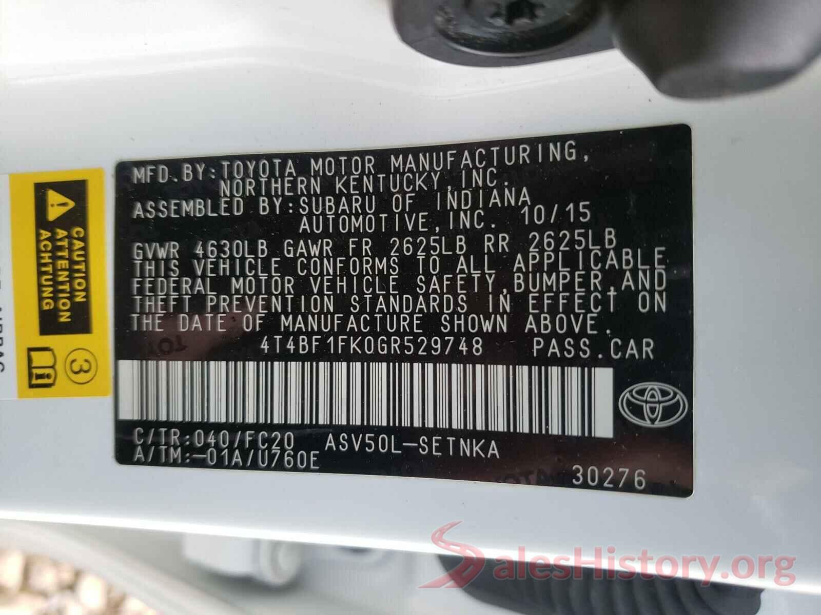 4T4BF1FK0GR529748 2016 TOYOTA CAMRY