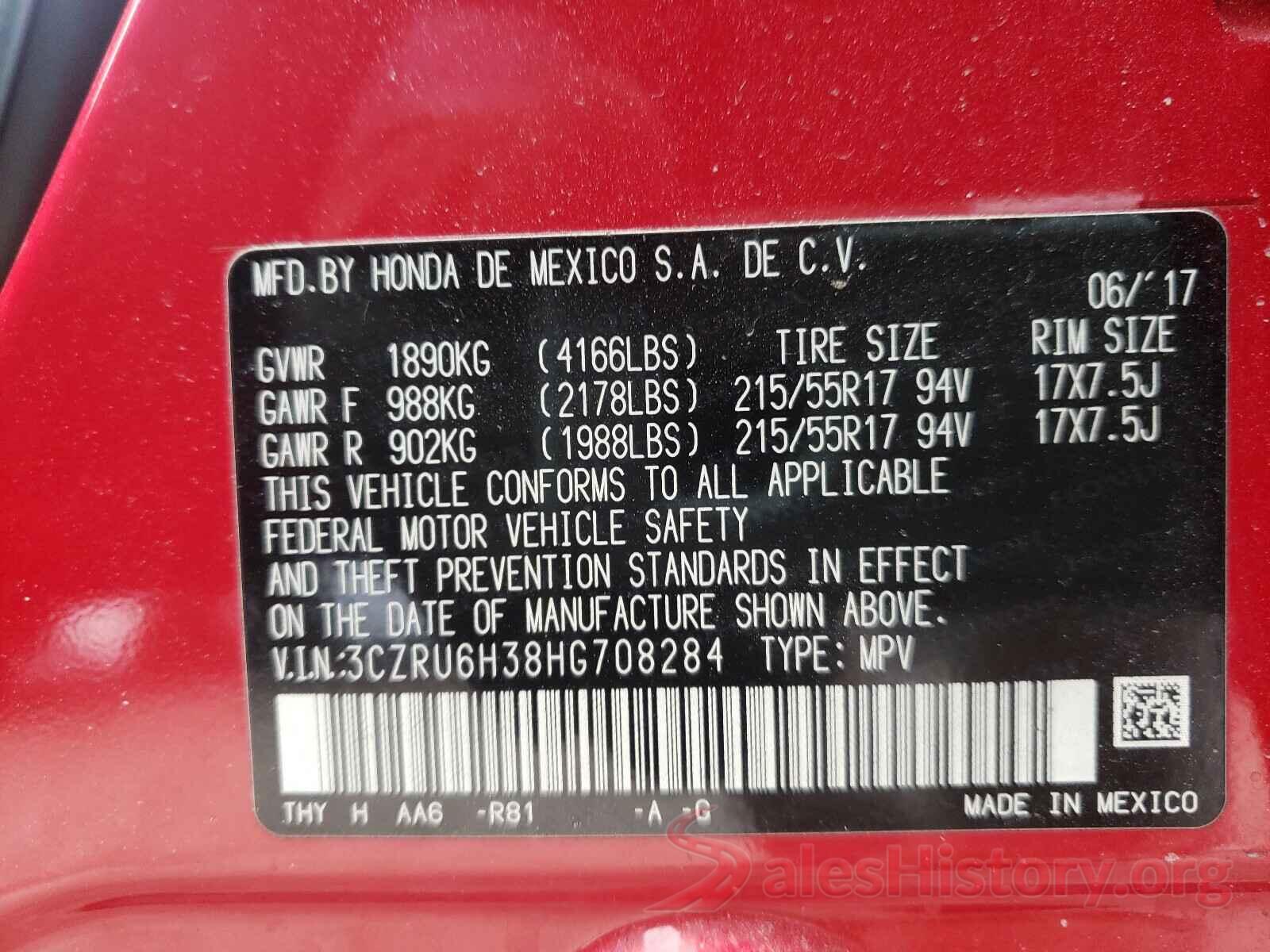 3CZRU6H38HG708284 2017 HONDA HR-V